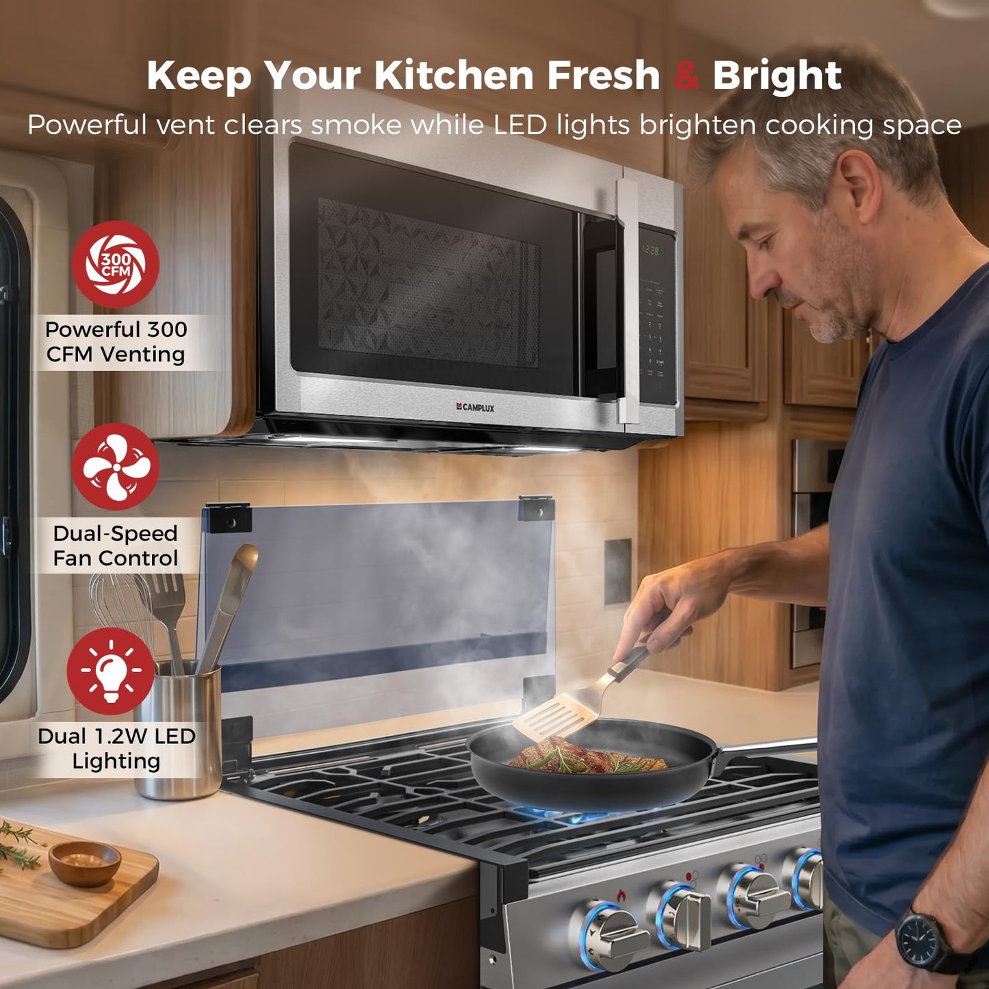 CAMPLUX 30" Convection Over-the-Range Microwave Oven, 1.5 Cu. Ft. Stainless Steel OTR Microwave with 300 CFM Venting, Bake & Roast Like a Real Oven, Low Noise Design