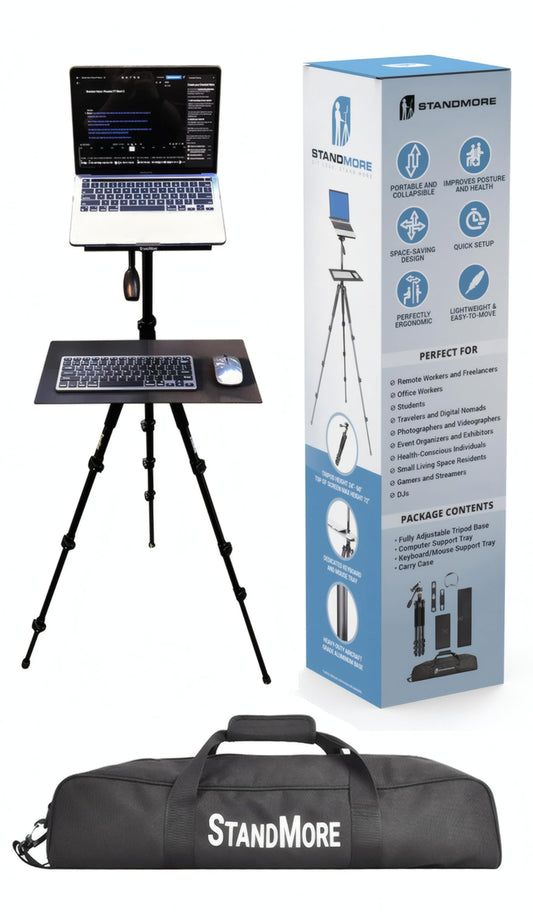 Portable Standing Desk with Keyboard Tray - Ergonomic, Height Adjustable Table with Carrying Bag for Indoor and Outdoor Use. Lightweight Design to Work Anywhere, Stay Healthy, and Stand More