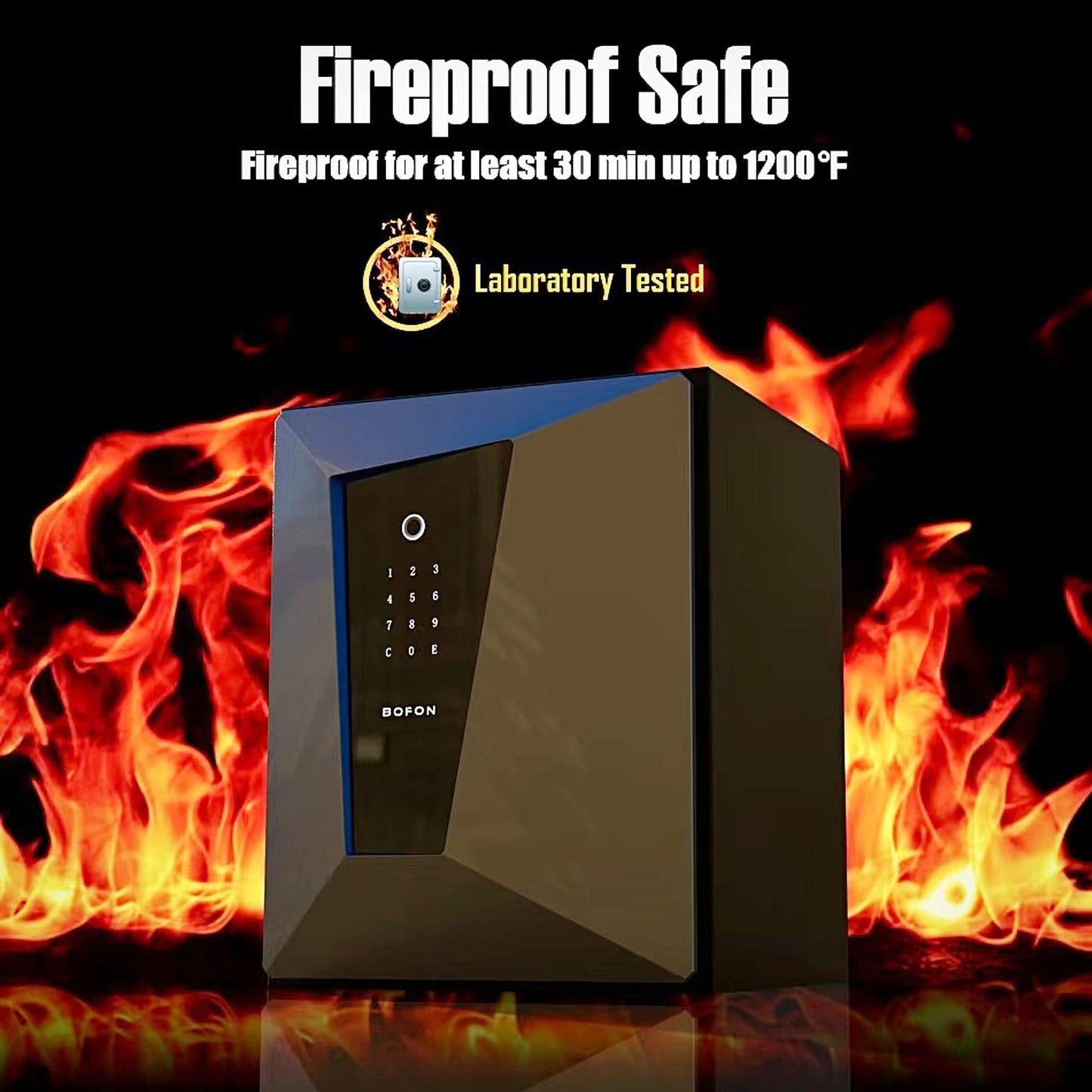 BOFON Y-Series Fingerprint Fireproof Smart Safe Box, Security Box with Key, 2.1 Cubic, Safety Box for Home Office (2.1 Cubic Feet Fireproof-45FF)