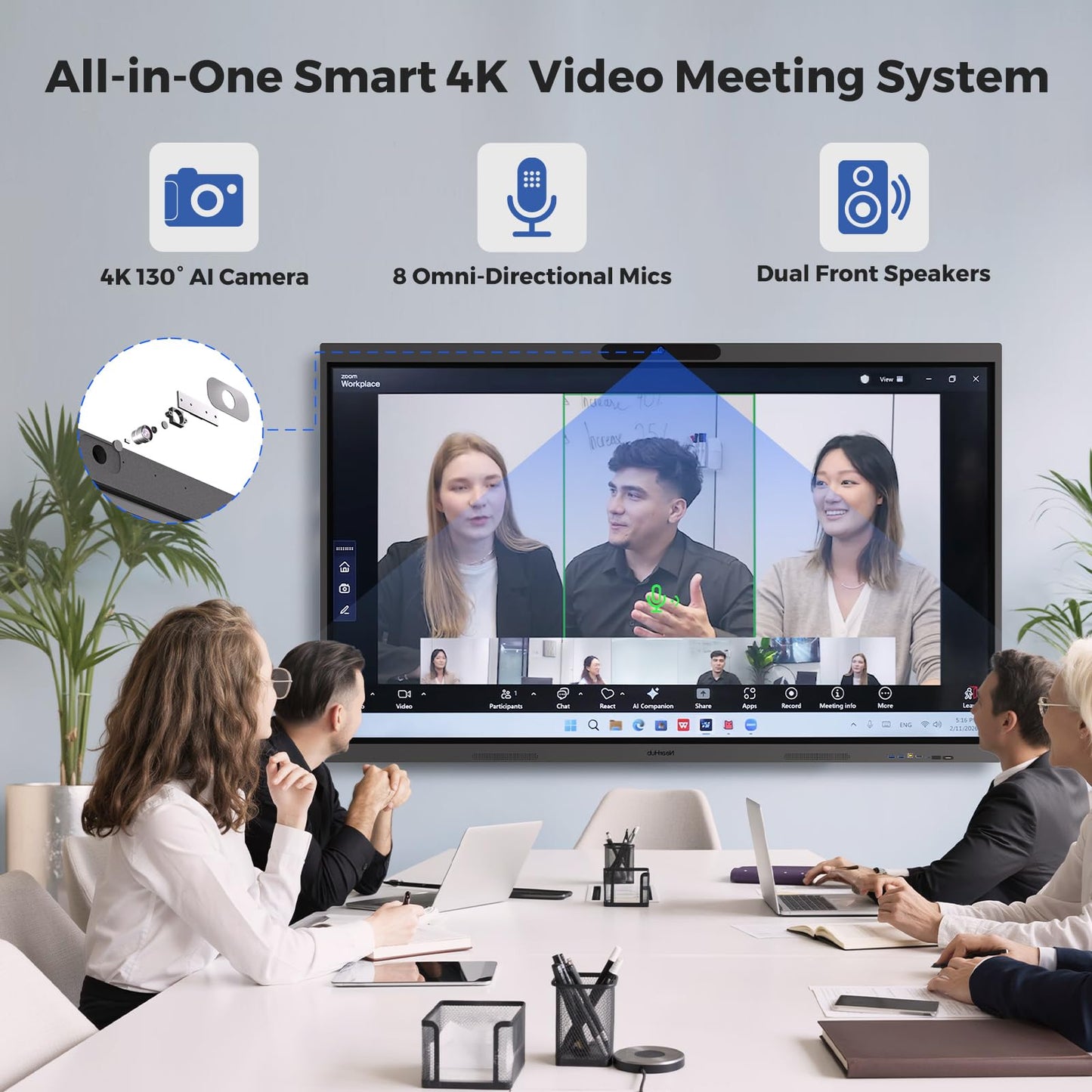 NearHub S Max Smart Whiteboard 55" 16GB+256GB 40 Points| All-in-One Windows 11 Pro Interactive Whiteboard 4K| Built-in 130° Ultra-Wide 4k Camera & 8-Mic Array | Native Zoom Rooms & MicrosoftTeams