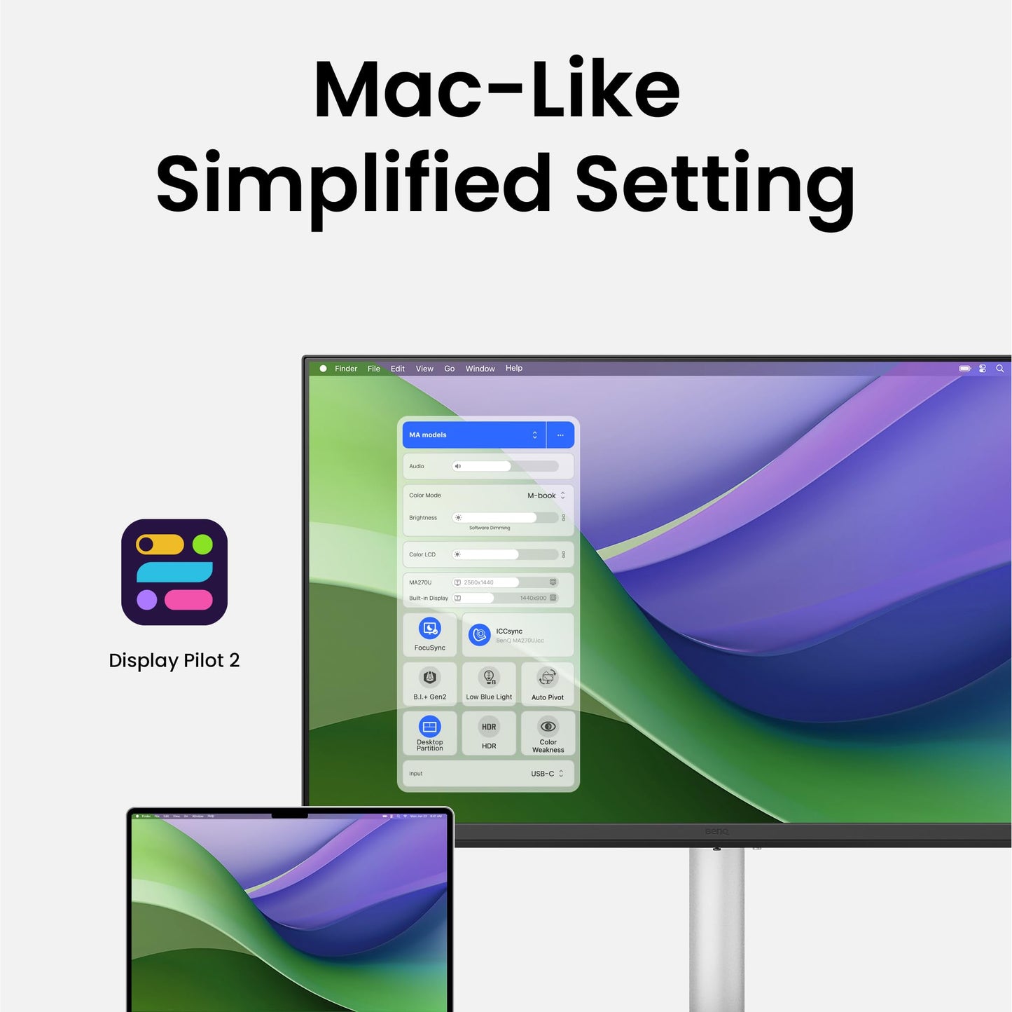 BenQ MA270U 27” 4K 3840x2160 Monitor for MacBook® Pro/Air, Dual USB-C, 90W Power Delivery, Mac Color Match, USB Hub, Brightness & Volume Control on Mac, Height & Tilt Adjustable Stand, P3 Color Gamut