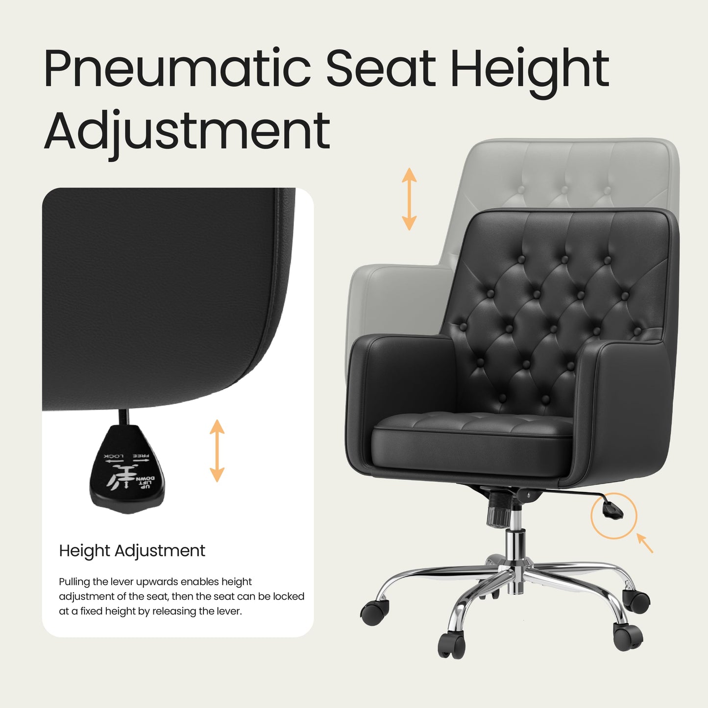 COLAMY Verso Home Desk Chair with Armrest, Leather Swivel Office Chair Adjustment Height with Wheels, Comfortable Padded Seat, Black