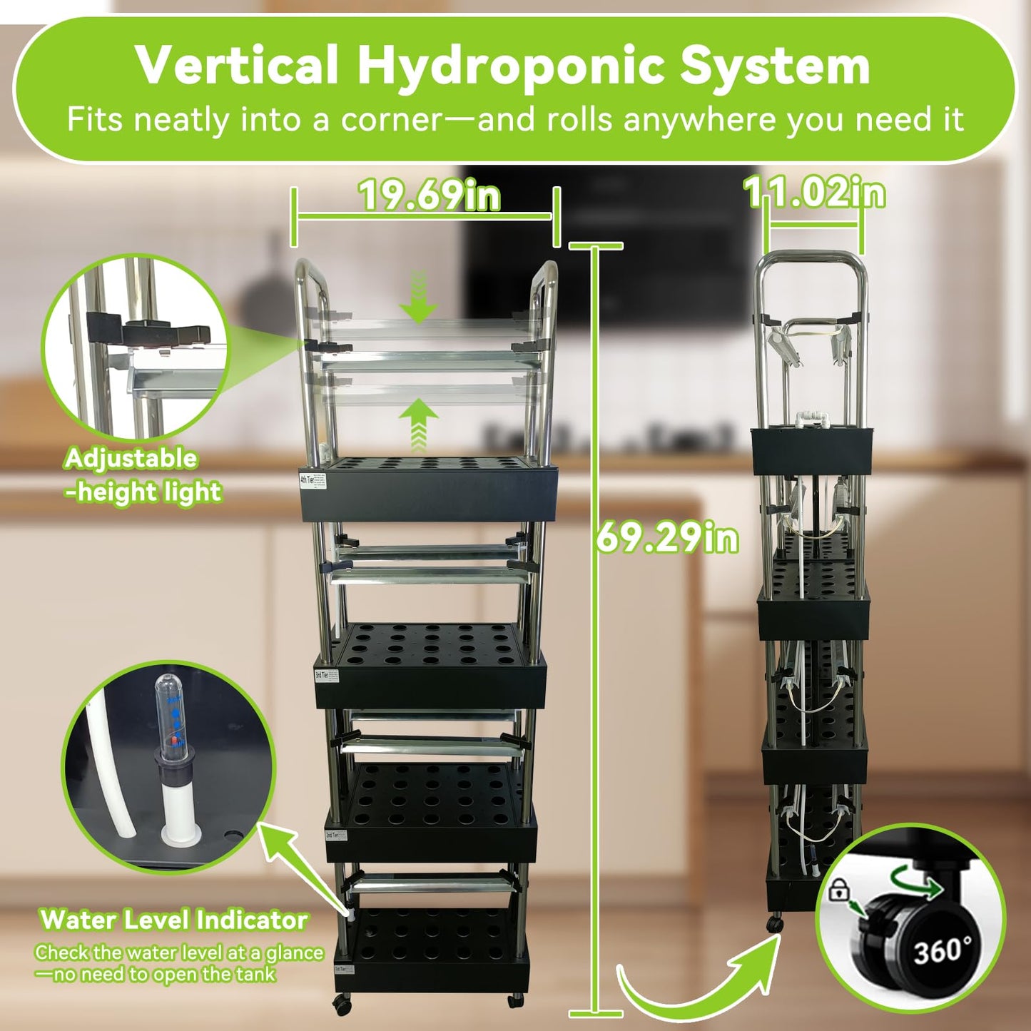 Indoor hydroponics Growing System, Large Vertical Hydroponic Garden with Smart Full-Spectrum Grow Lights, Auto Circulating Water, Mobile Indoor Gardening System for Herbs, Vegetables & Fruits