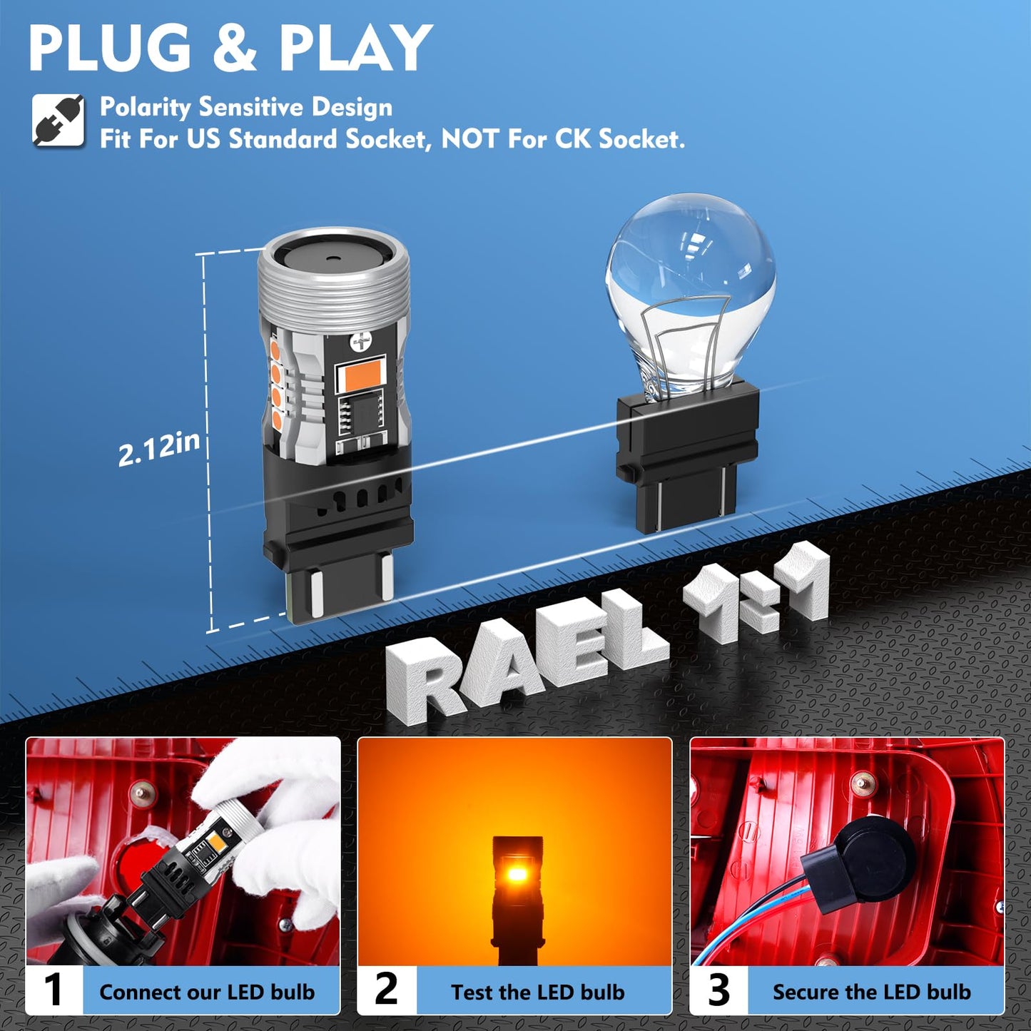 AINOSEIN LED Bulb 3156/3157 Amber Yellow Turn Signal Light, 3570 Chips, CANBUS Error Free, Aluminum Material
