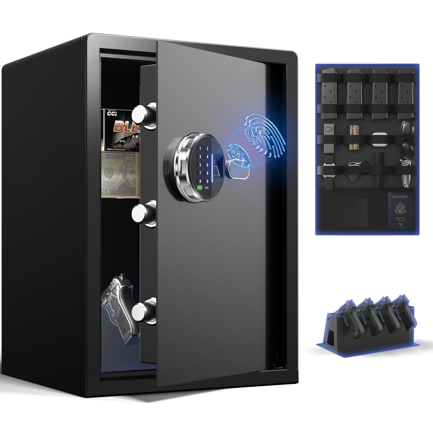 Grimtron 𝟑𝟓 𝐋𝐁 Smart Biometric Safe Fingerprint Lock Box with Silent Mode, Backlit Keypad and LED Light, Small Caja Fuerte 𝐆𝐢𝐟𝐭𝐬 𝐟𝐨𝐫 𝐅𝐚𝐭𝐡𝐞𝐫'𝐬 𝐃𝐚𝐲 (19.69"H x 12.99"D x 13.78"W)