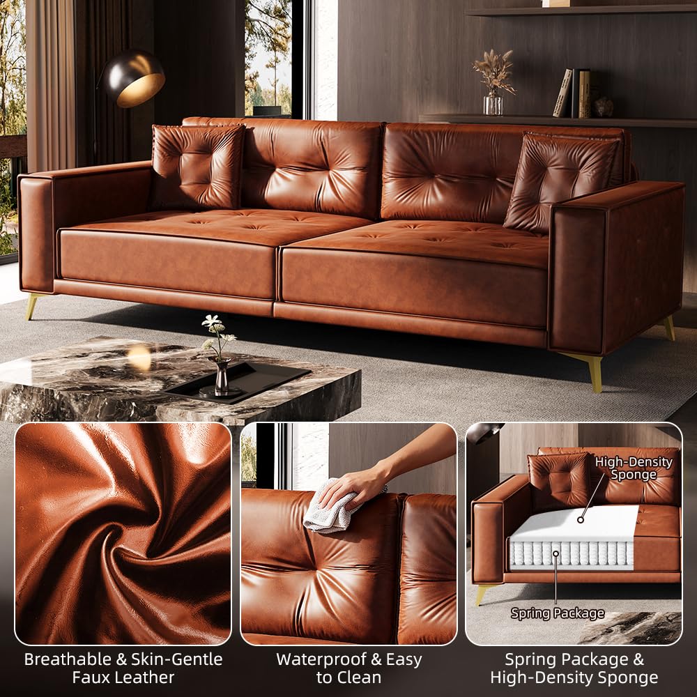 Eafurn 92" Convertible Loveseat Sleeper Sofa Bed, 4-in-1 Multifunctional 4-Seat Leather Couch with Pull Out King Size Bed & Chaise Lounge, Oversized Tufted Loveseat Sofa Couch for Living Room