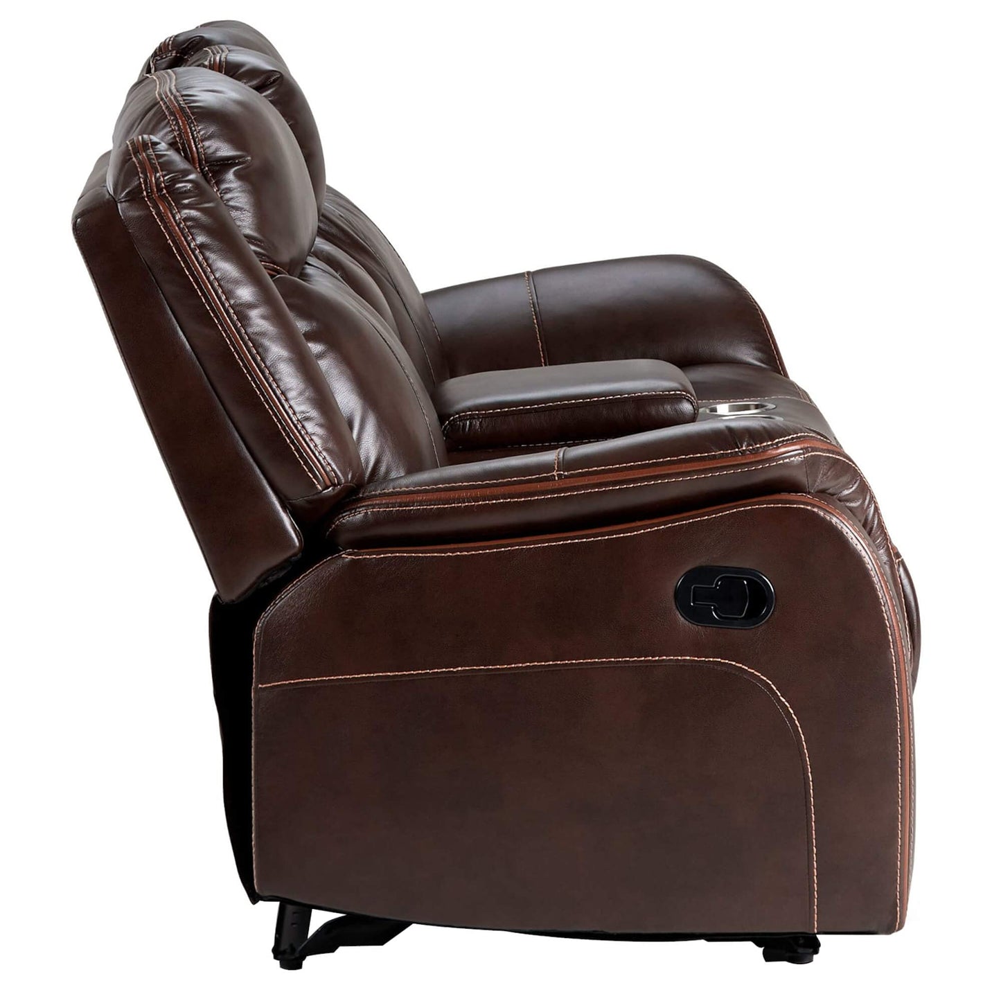 Sunset Trading Avant 76" Wide Dual Reclining Rocking Loveseat with Power Console | USB, 2 Outlets, Cupholders | Brown Faux Leather Love, Deep Seating
