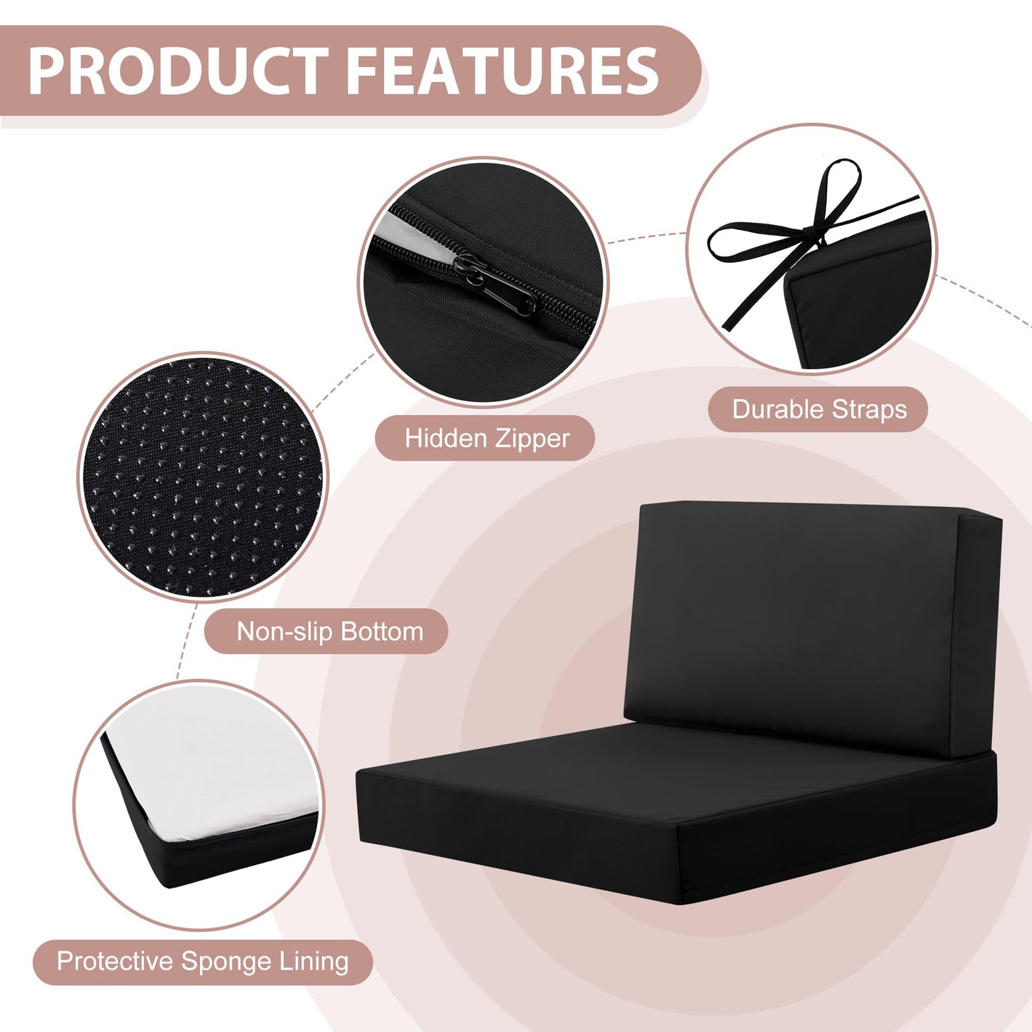 MuaMelop 14-Piece Patio Furniture Cushions Set, Replacement Outdoor Cushions for 6-Seat Patio Sectional, Waterproof & Fade Resistant Deep Seat Cushion for Outdoor Sofa, Black