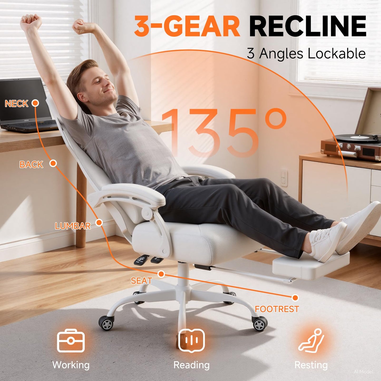 GTPLAYER Computer Chair with Adjustable Footrest, Ergonomic Gaming Chair with Headrest and Lumbar Support, Breathable Mesh Office Chair for Adults, High Back Reclining Desk Chair for Gaming and Office