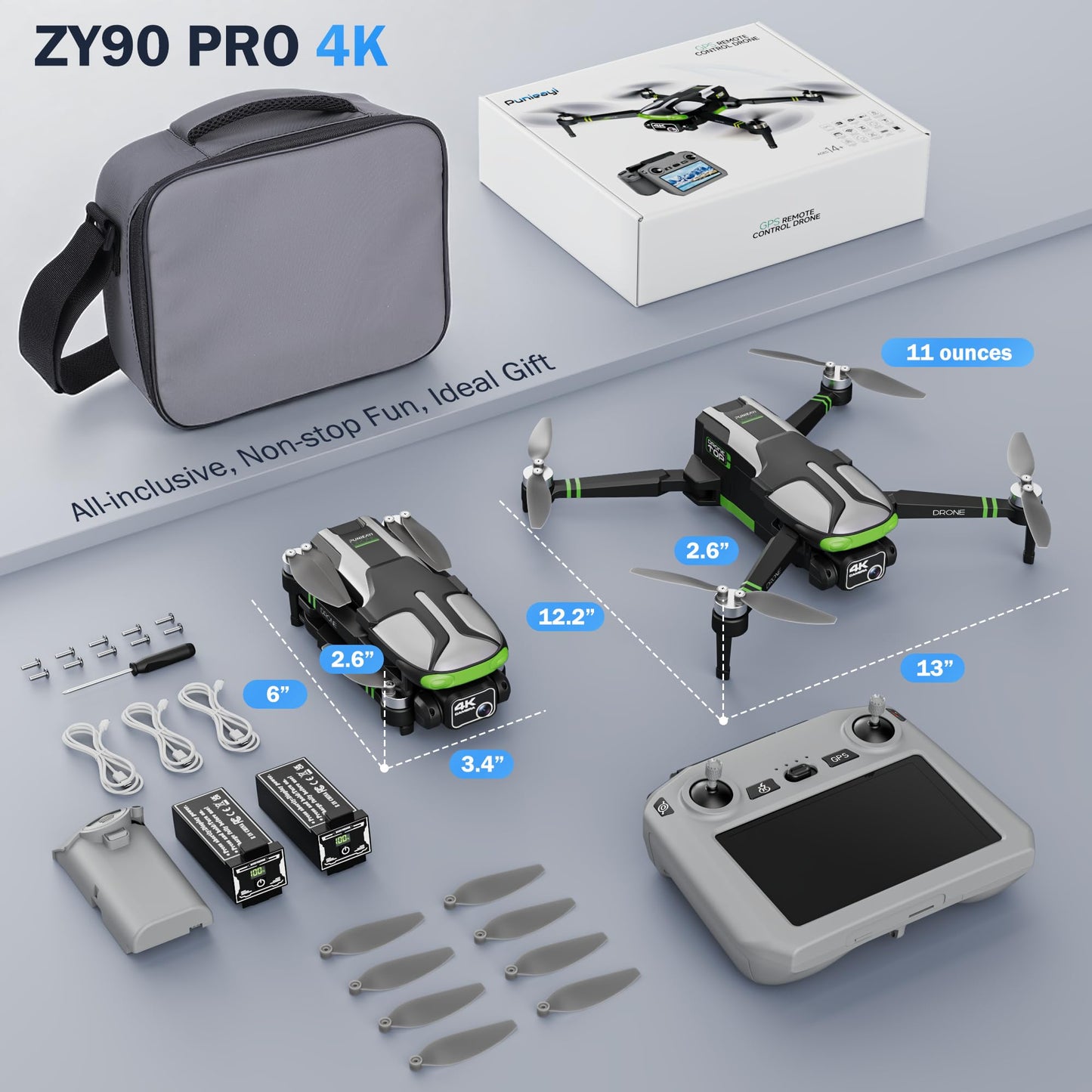 GPS Drones with Camera for Adults 4K, 5.7" FPV Touchscreen, 100-Min Flight Time, GPS Follow, Auto Return, Beginner Mode, Long Range Transmission, RC Quadcopter, Foldable RC Drone with 2 Batteries