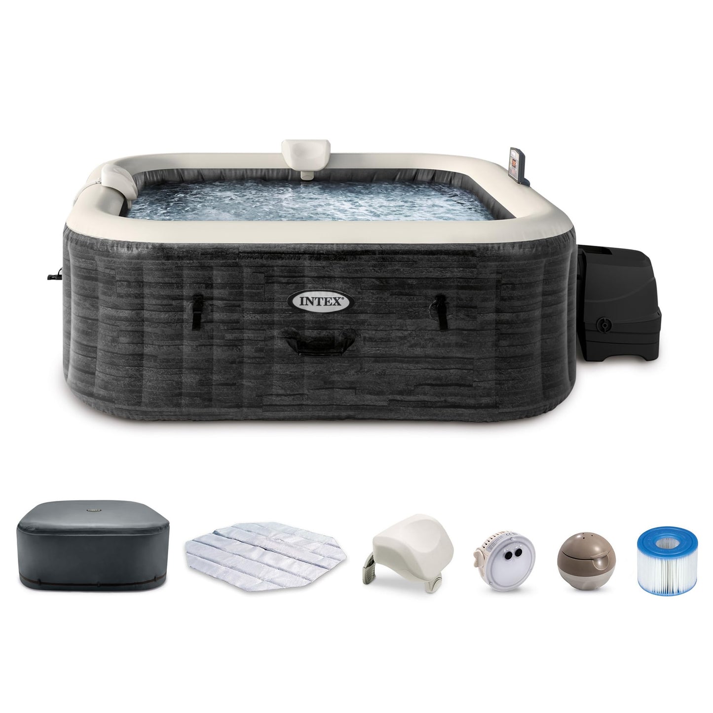 Intex PureSpa Plus 6 Person Round Inflatable Hot Tub, Bubble Massage Spa Set, Energy Efficient & Saltwater Compatible (Cell Not Included), 77 in x 28 in