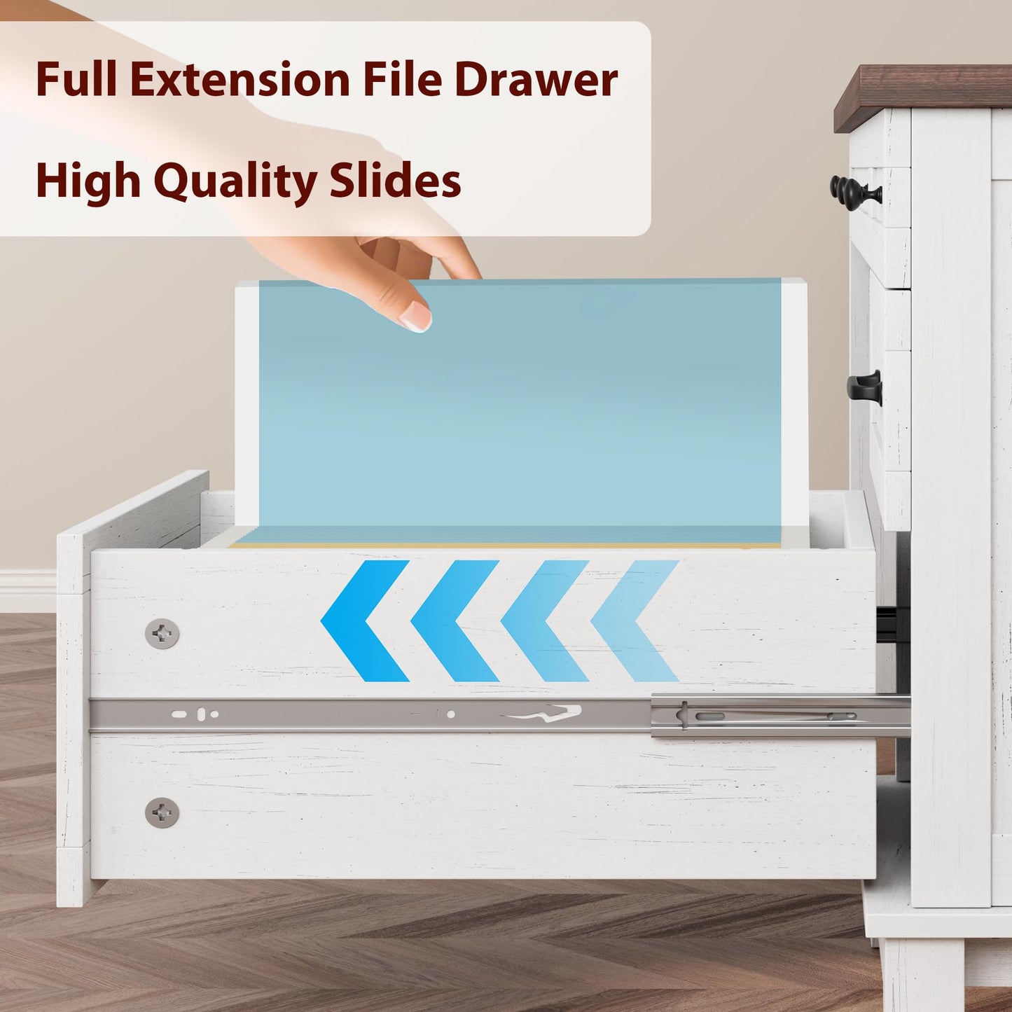 GarveeHome Executive Desk with Drawers, Farmhouse Home Office Desk with Charging Station, 53.54 in Wooden Computer Desk with File Cabinet Storage for Work Study Writing,White Walunt