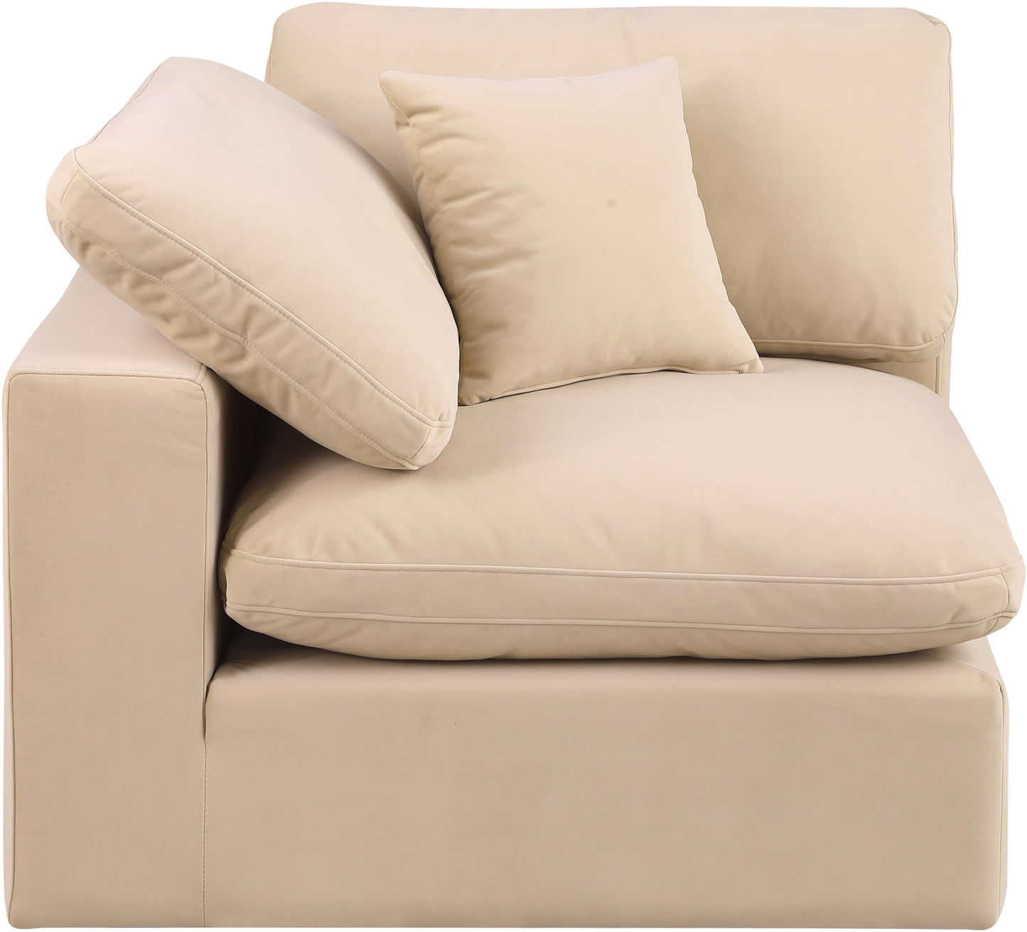 Meridian Furniture 189Beige-Corner Comfy Collection Modern | Contemporary Velvet Upholstered Corner Chair, Soft Beige Velvet, Down Feather Cushions, 40" W x 40" D x 34.5" H, Beige