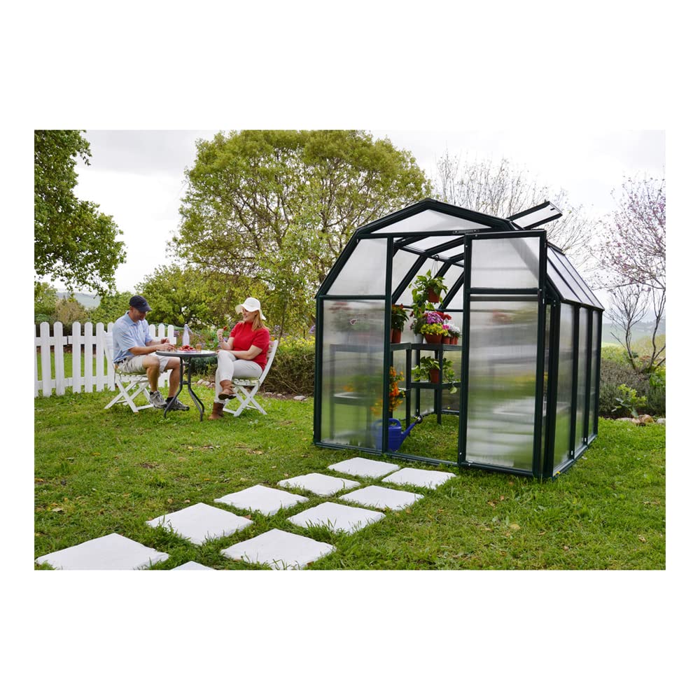 Palram - Canopia Rion EcoGrow 2 | 6 Ft. x 10 Ft. Greenhouse, Large Twin Wall Polycarbonate Heavy Duty Green House DIY Kit for Garden, Yard, Plants, Walk-in for Outdoors with Window Vent (Green)