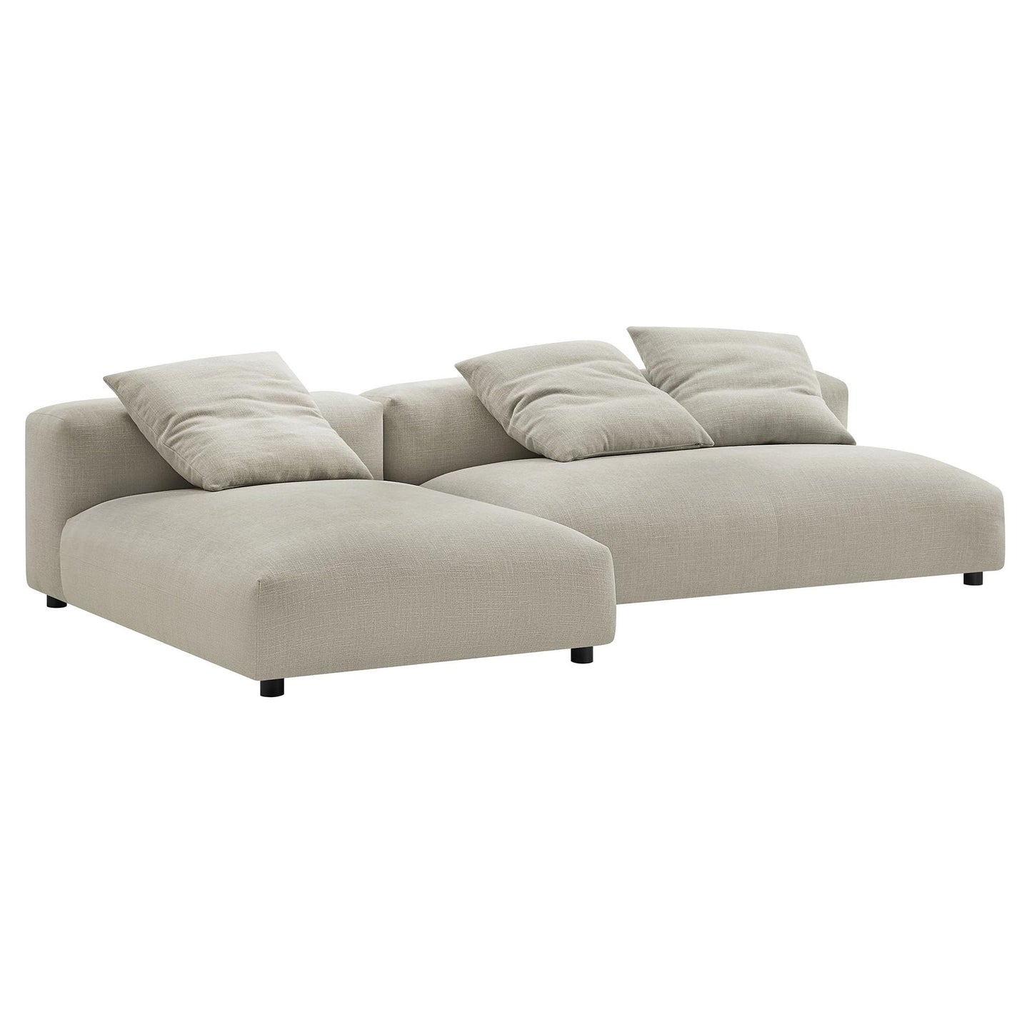 Modway Solace Modular Fabric Sectional Sofa with Chaise in Linen - Comfy Upholstered Deep Seat Sofa - Modern L-Shaped 2-Piece Sectional Sofa Set - 3 Seater Sofa for Living Room