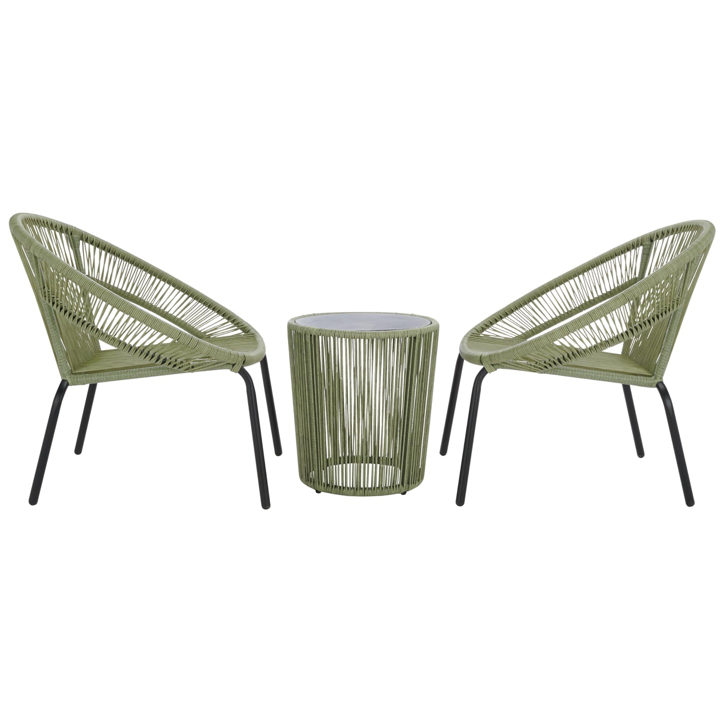 SAFAVIEH Outdoor Patio Furniture Collection - Otto Green & Black Rattan 3-Piece Bistro Set with 2 Chairs and Accent Table (PAT7549B)