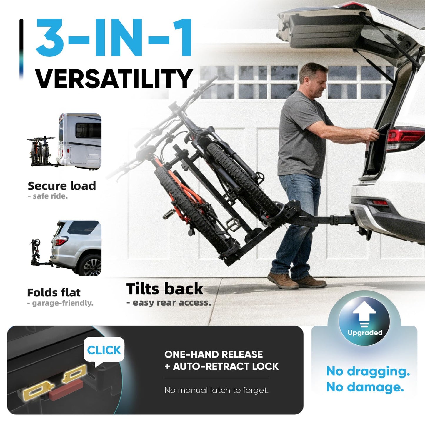 CYKE Oxen W Ebike Rack Hitch for 2 Electric Bikes – 200 lbs Heavy Duty, No-Lift Slide-Out Ramp, Fat Tire up to 5", Anti-Wobble, Foldable, Built-in License Plate Holder, 2" Receiver Car/SUV/Truck/RV