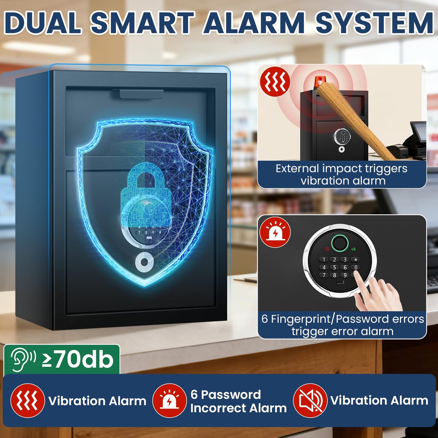 2.6 Cuft Biometric Drop Safe for Business, Anti-Theft Fingerprint Safe Box with Quick Place Drop Slot, Digital Keypad and Spare Key, Depository Safe for Home Office Retail Store Business Mail Church