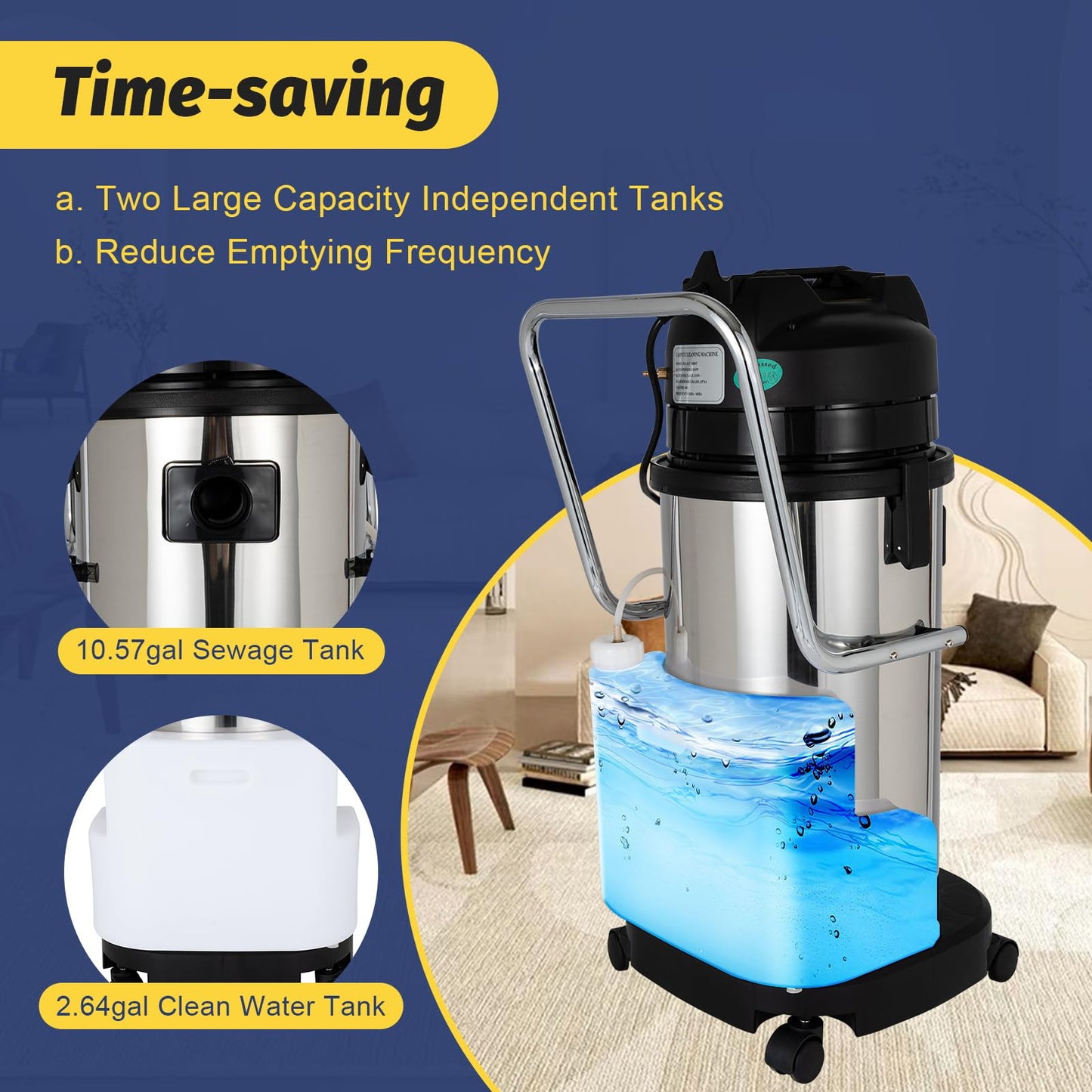 40L/11Gal Commercial Carpet Cleaner, 3 in 1 Multi-Purpose Floor Cleaning Machine Heavy Duty Extractor Vacuum Washing Machine, 1049W Powerful Sofa Curtain Carpet Cleaning Machine