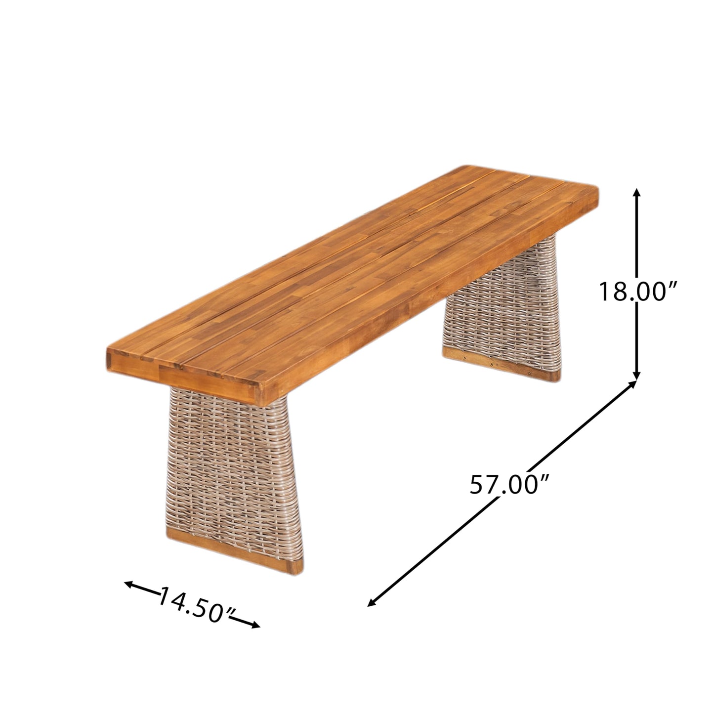 Christopher Knight Home Xavi Patio Acacia Wood Dining Set, Outdoor Side Table and Chairs Set with Slatted Panel Design and Handwoven Rattan Legs, Outdoor Furniture Set for Garden, 3 pcs, Brown + Teak