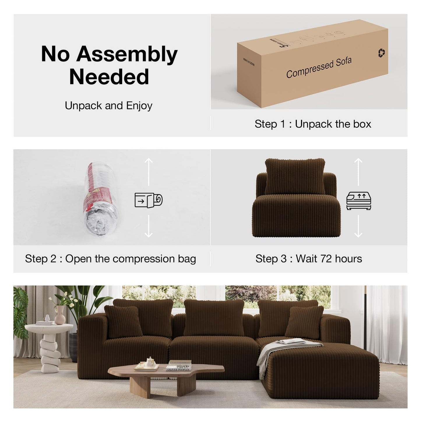 Novilla 141" Modular Sectional Sofa, Modern Cloud Sectional Couch with Smarts Coil® Support, U-Shape Boneless Couch for Living Room Apartments, No Assembly Required, Brown (4 Seat w/ 4 Ottoman)