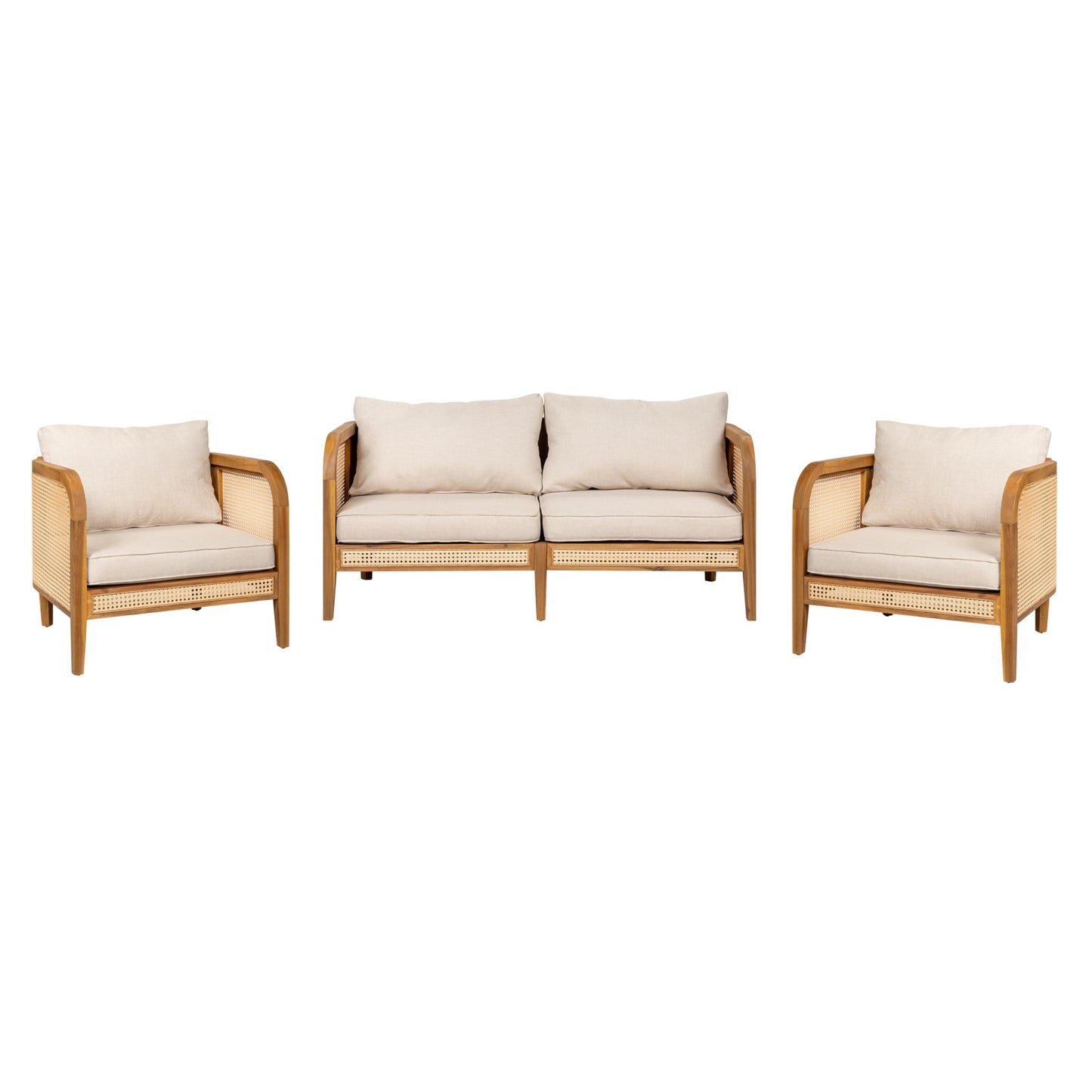Christopher Knight Home Tilden 3-Piece Patio Furniture Set, 4-Seater Acacia Wood Outdoor Patio Sectional Furniture Set, Garden Wicker Loveseat and Accent Chair Set with Removable Cushions, Teak+Beige