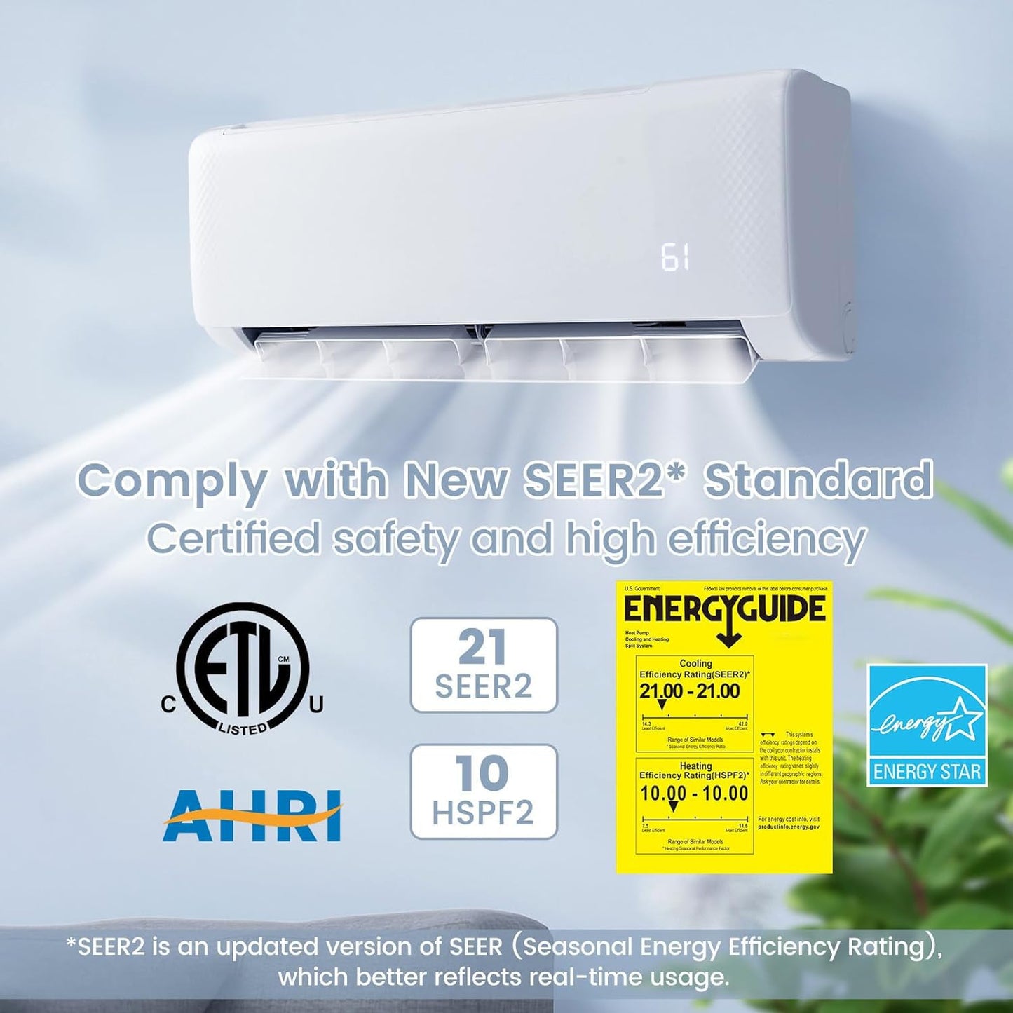 SIMOE 12000BTU Mini Split AC/Heating System, 21 SEER2 208-230V Mini Split Air Conditioner, Ductless Air Conditioner & Heater Pump with 1 Ton Heat Pump & Inverter, Wall-mounted AC, Cool Up to 550 Sq.Ft