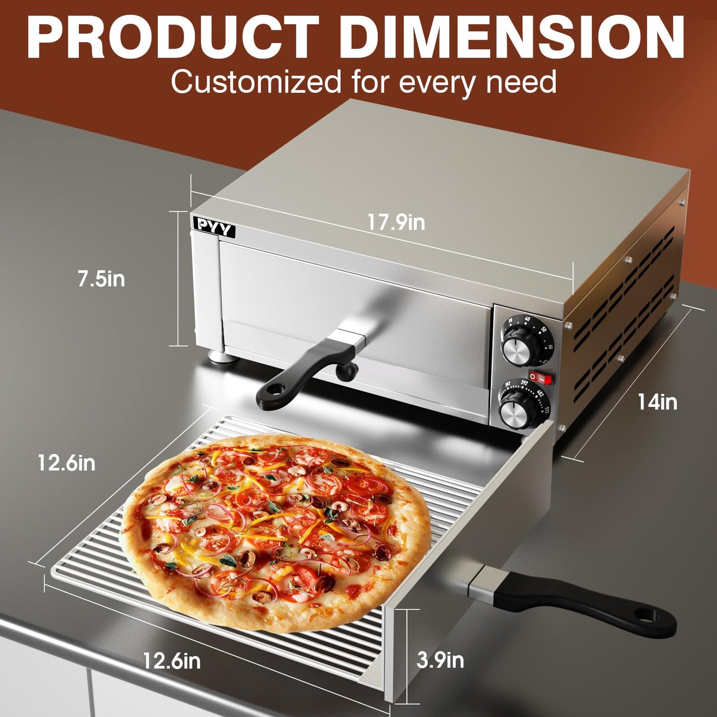 PYY Pizza Oven Indoor Electric Countertop Commercial Pizza maker with Crumb Tray Stainless Steel Pizza Cooker Machine for Home