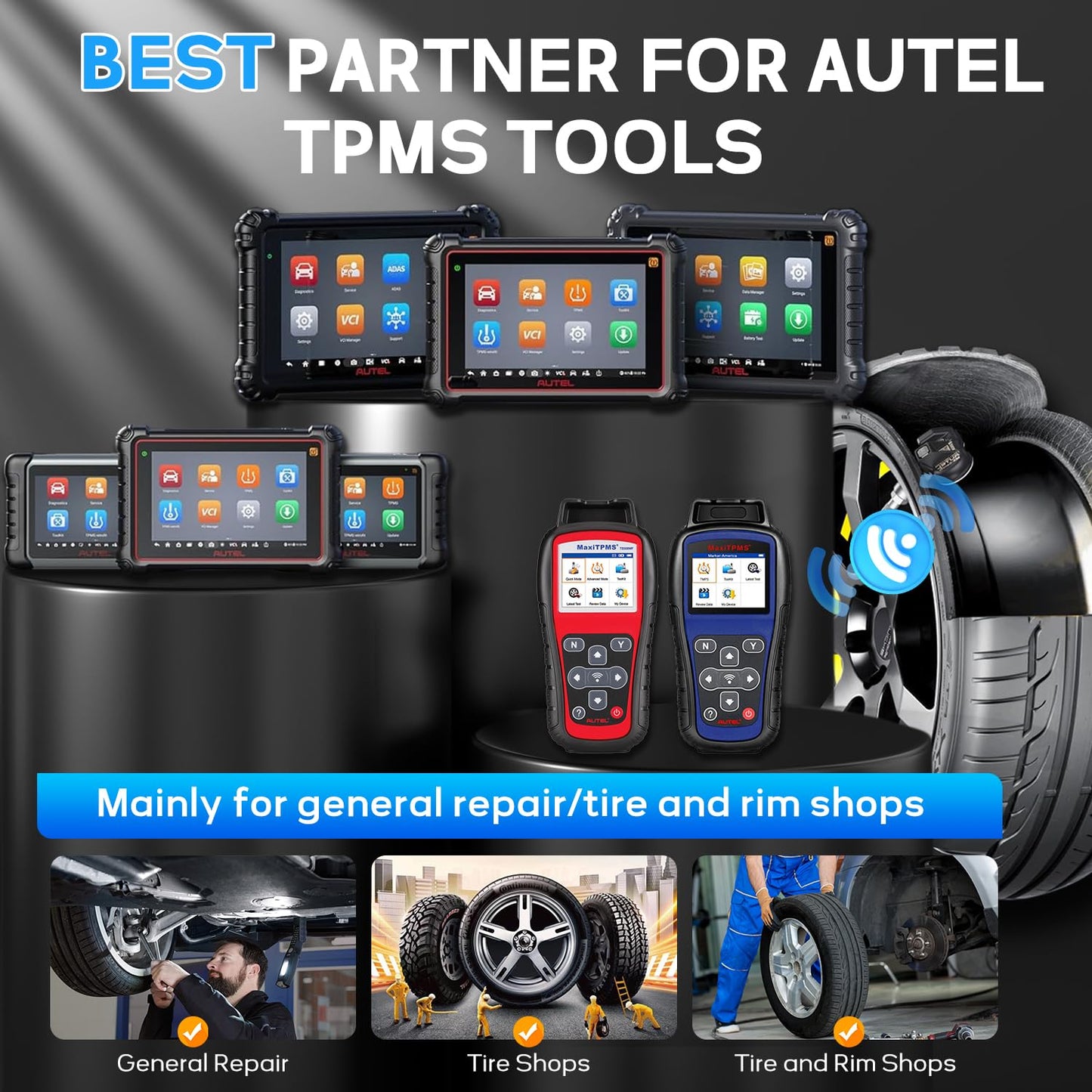 Autel TPMS Sensors 2in1 MX-Sensor 315MHz + 433MHz Press-in Tire Pressure Monitor System Sensor OE-Level TPMS Sensor Programmable by Autel TPMS Tool with TS408 TS508WF TS601, (Metal Stem Set of 16)