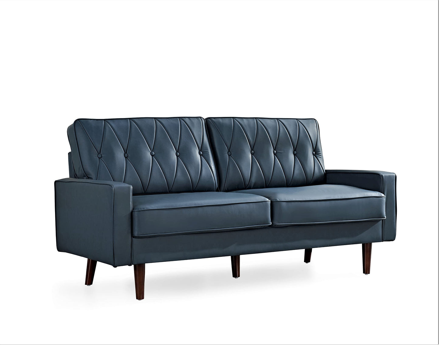 Container Furniture Modern Style Faux Leather Sofa with Elegant Round Tapered Legs and Button Tufted Backrest Perfect for Living Room, Bedroom or Home Office, 69.3’’ Wide, Blue