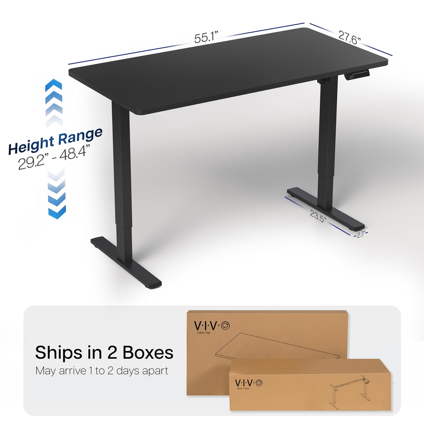 VIVO Electric 55 x 28 in Standing Desk, Memory Height Adjustment, 1B Series, Holds 220 lbs, One-Piece Black Top, Black Frame, DESK-KIT-1B55B
