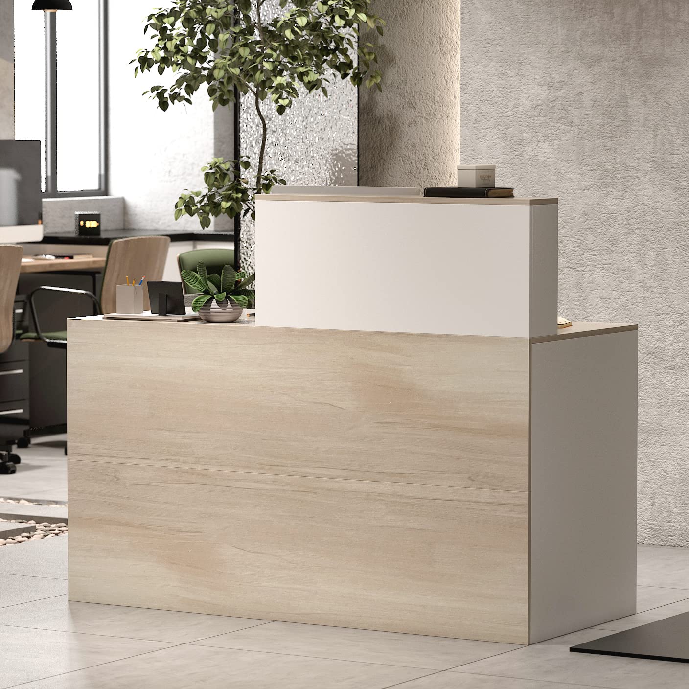 AIEGLE Reception Desk with Counter & Lockable Srotage Drawers, for Salon Reception Room Checkout Office, Natrual (55.1" L x 23.6" W x 43.3" H)