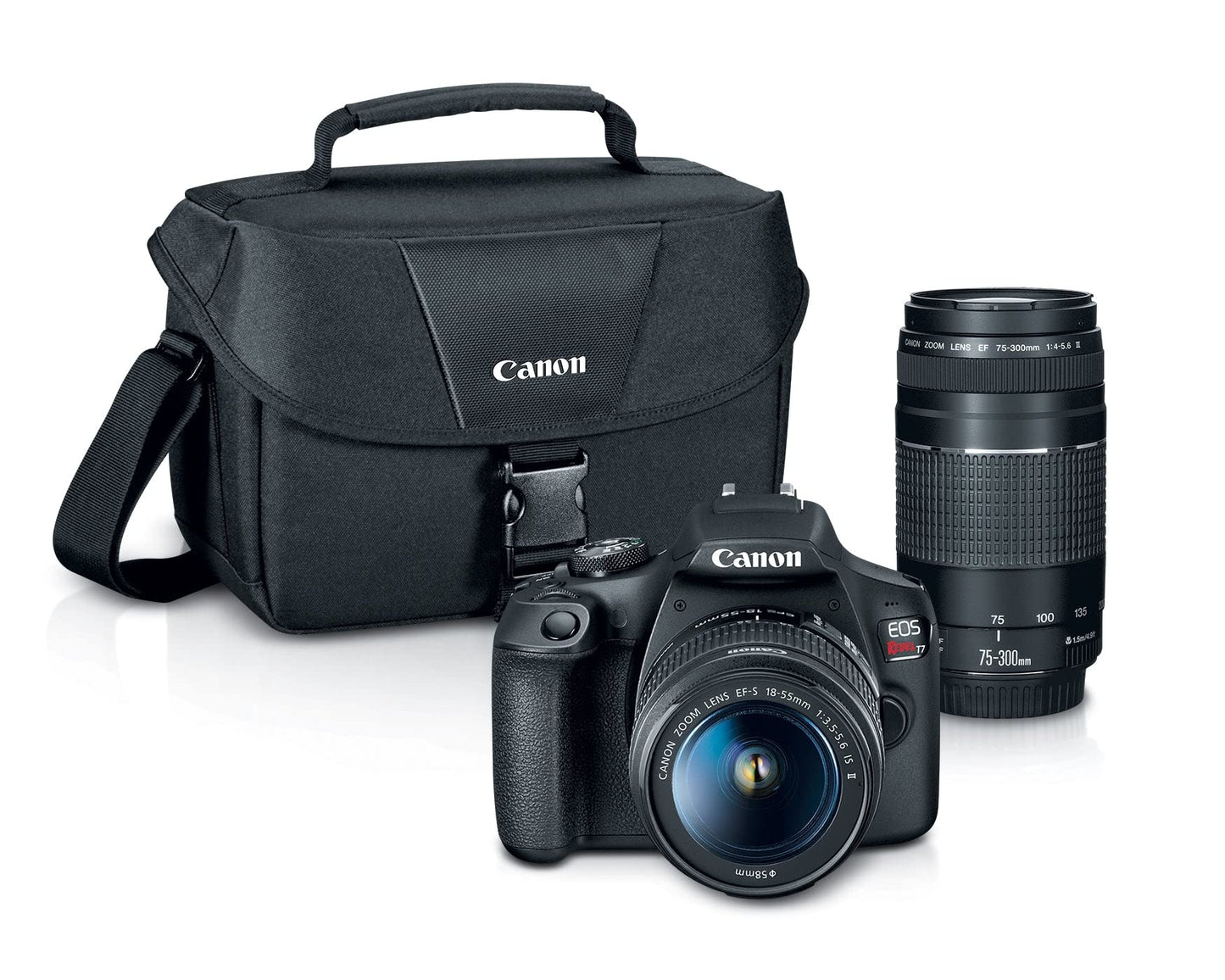 Canon EOS Rebel T7 DSLR Camera Double Zoom Lens Kit with EF-S 18-55mm and EF 75-300mm Lenses, 24.1 Megapixel CMOS (APS-C) Sensor, Full HD Videos, Wi-Fi, Beginner Photographers, Digital Camera, Black