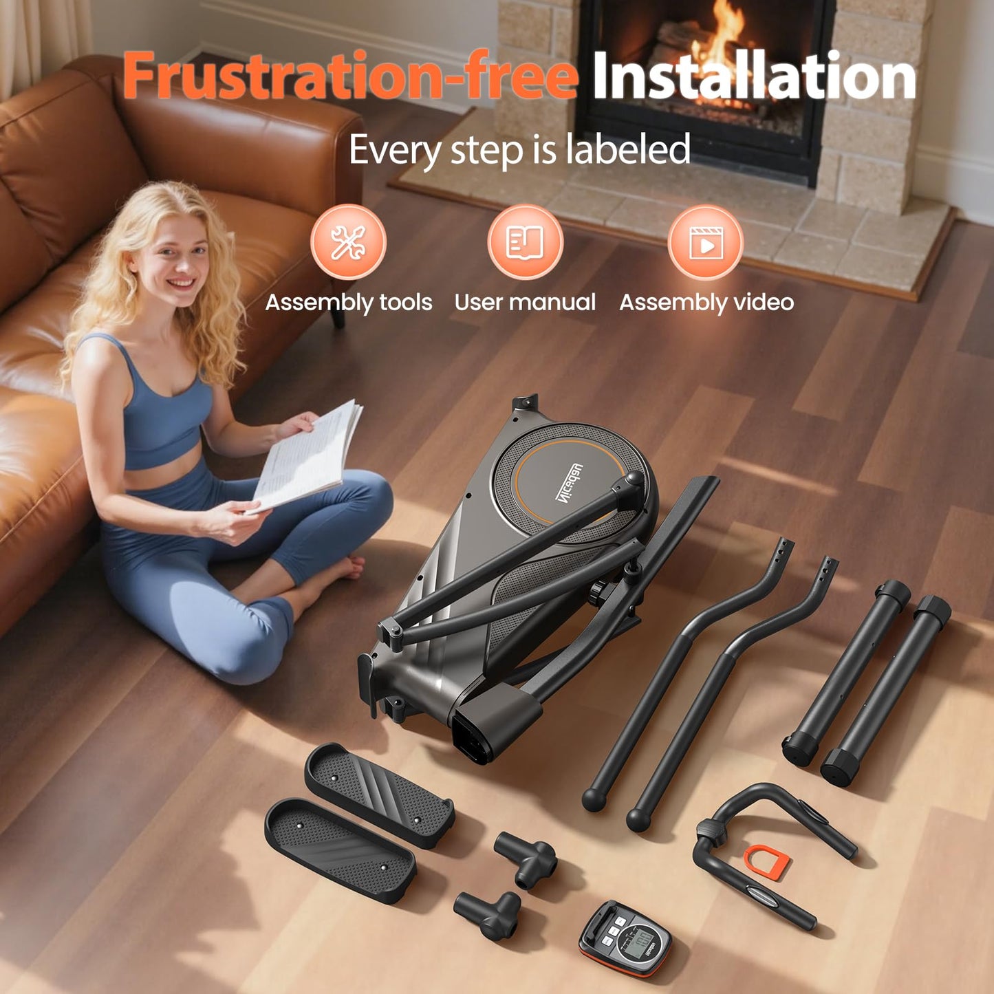 Niceday Elliptical Exercise Machine, Elliptcal Machine for Home, 15.5IN Stride Elliptical Machine, Elliptcal Training Machine with 16 Level Resistance, 400LBS Loading Capacity