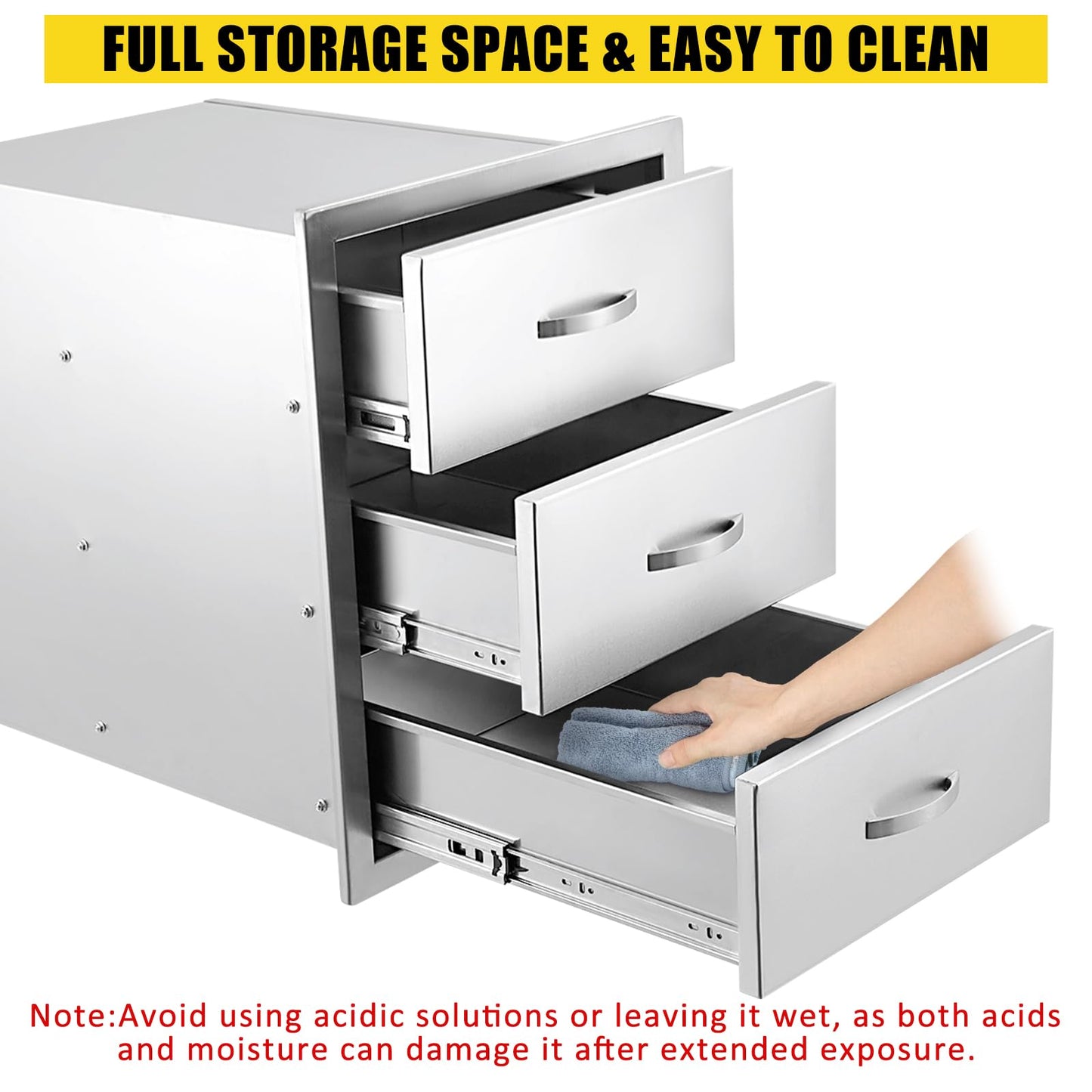 GAOMON Outdoor Kitchen Drawers Stainless Steel Triple Access, BBQ Storage Cabinet with Paper Towel Holder, Weatherproof 304 SS Flush Mount for Grill Station Patio Island