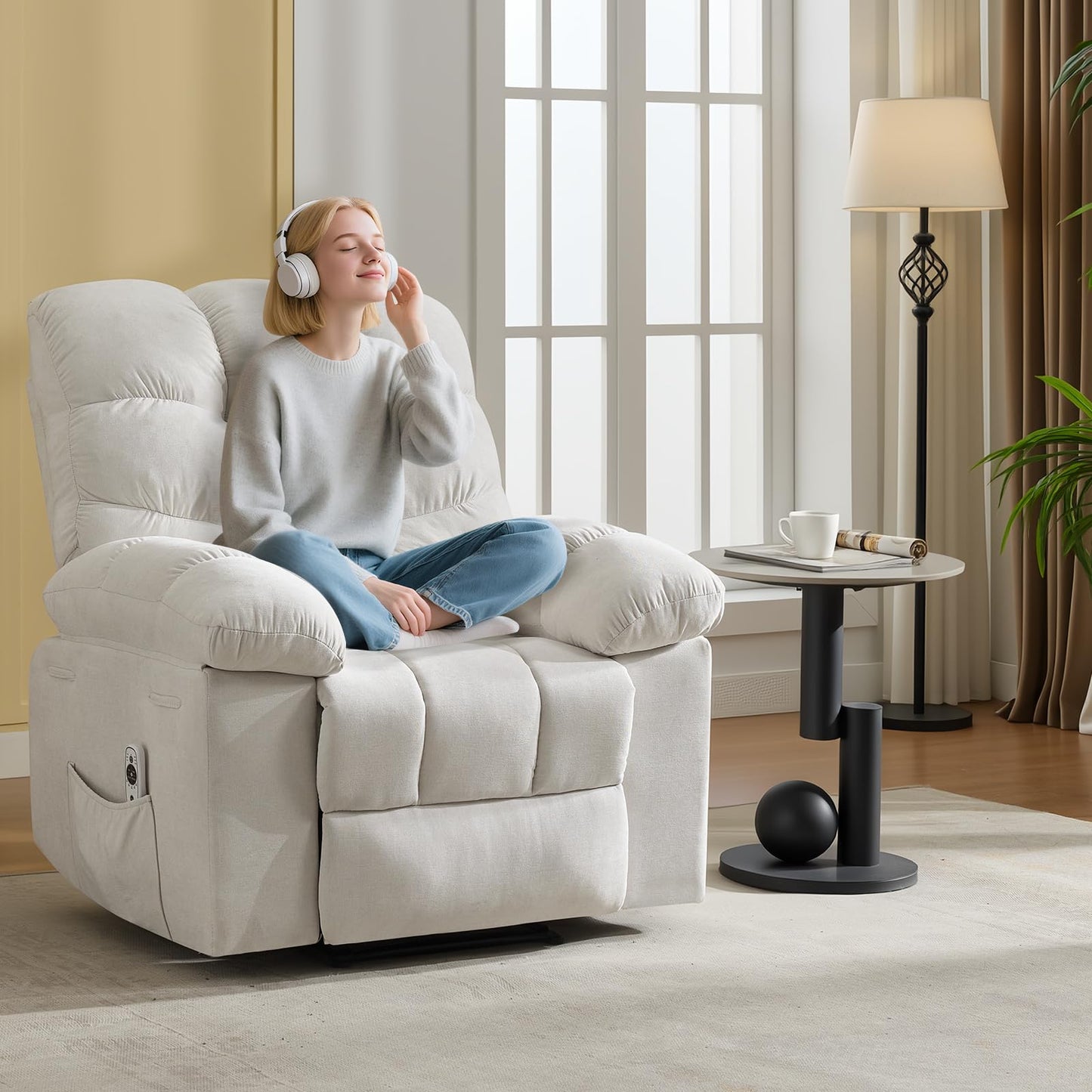 21.4'' Wide Recliner Chair,Massage & Heat Recliner Chair for Adults,Home Theater Seating with Lumbar Support,Ergonomic Breathable Fabric Nursery Rocking Chairs for Living Room