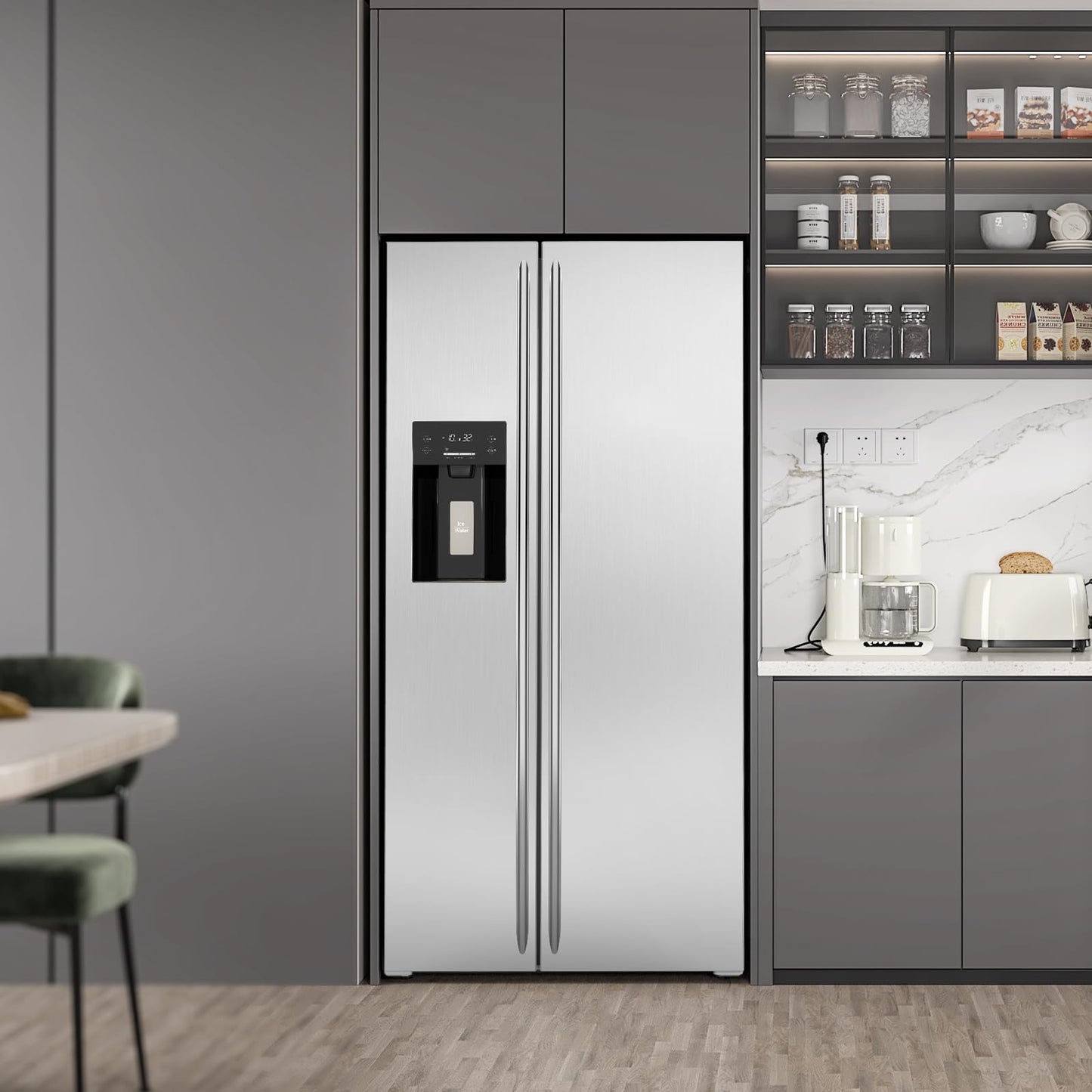 COWSAR 20 cu. ft. French Door Large Refrigerator – Stainless Steel, Built-in Water Dispenser & Ice Maker for Home Kitchen