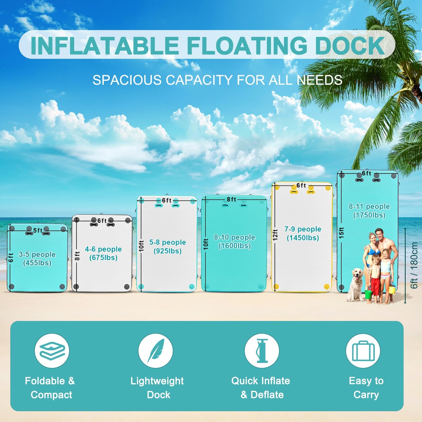 AWSUM Inflatable Floating Dock 8ft – Heavy Duty Floating Platform with Non-Slip Surface for Lake, Beach & Ocean, Inflatable Water Mat Island Raft