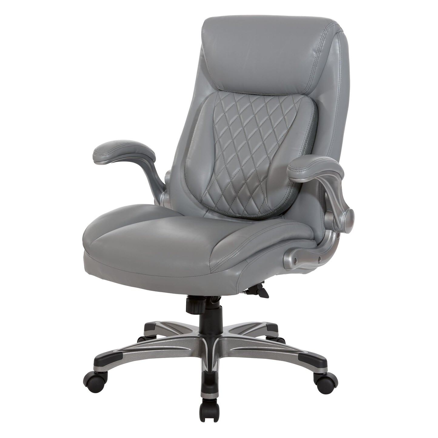 Office Star Executive Adjustable Bonded Leather Office Chair with Flip Arms, Grey