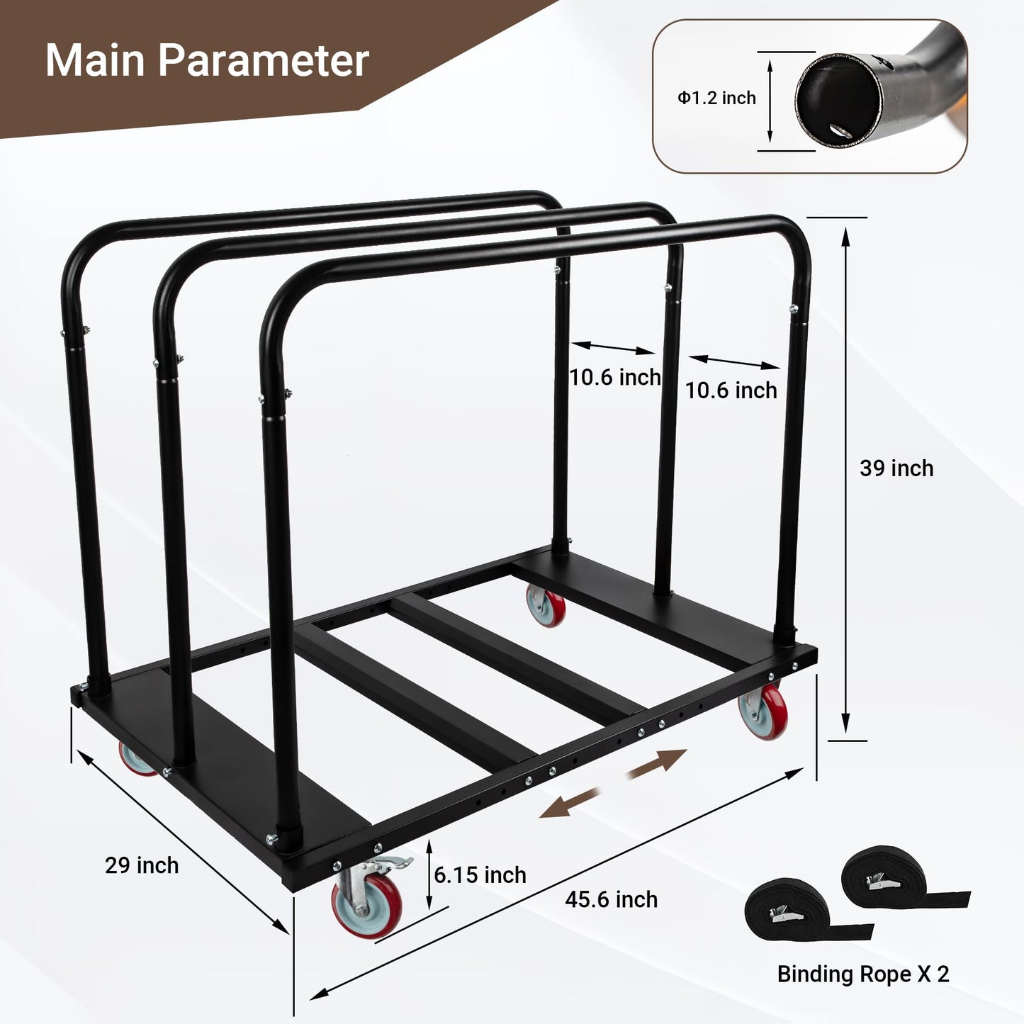 Eastrexon Folding Table Cart, Heavy Duty Table Dolly w/ 5" PU Swivel Wheels, Drywall Dolly Cart w/ 1800 LBS & 10 Table Capacity for Party Events, Hotel, Factory, Warehouse, (45.6" L x 29" W x 39" H)