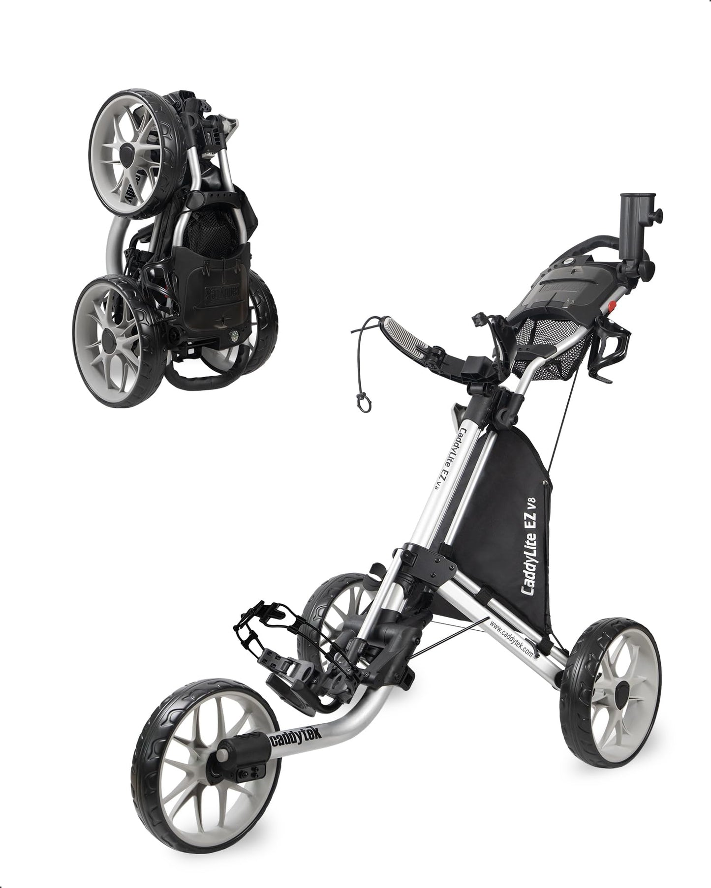 Caddytek Golf CaddyLite EZ Fold V8 3-Wheel Push Cart Silver