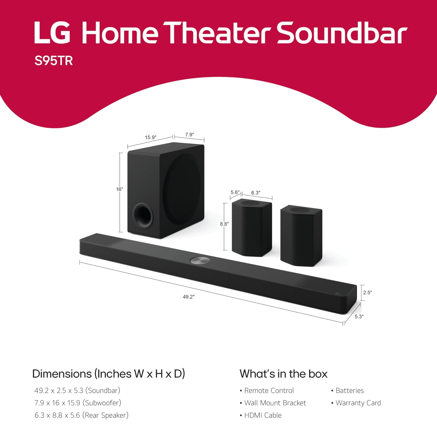LG S95TR 9.1.5-Channel OLED evo TV Matching Home Theater Soundbar with Rear Surround Speakers and Wireless Subwoofer, Wow Orchestra, Dolby Atmos, WOWCAST Built-in