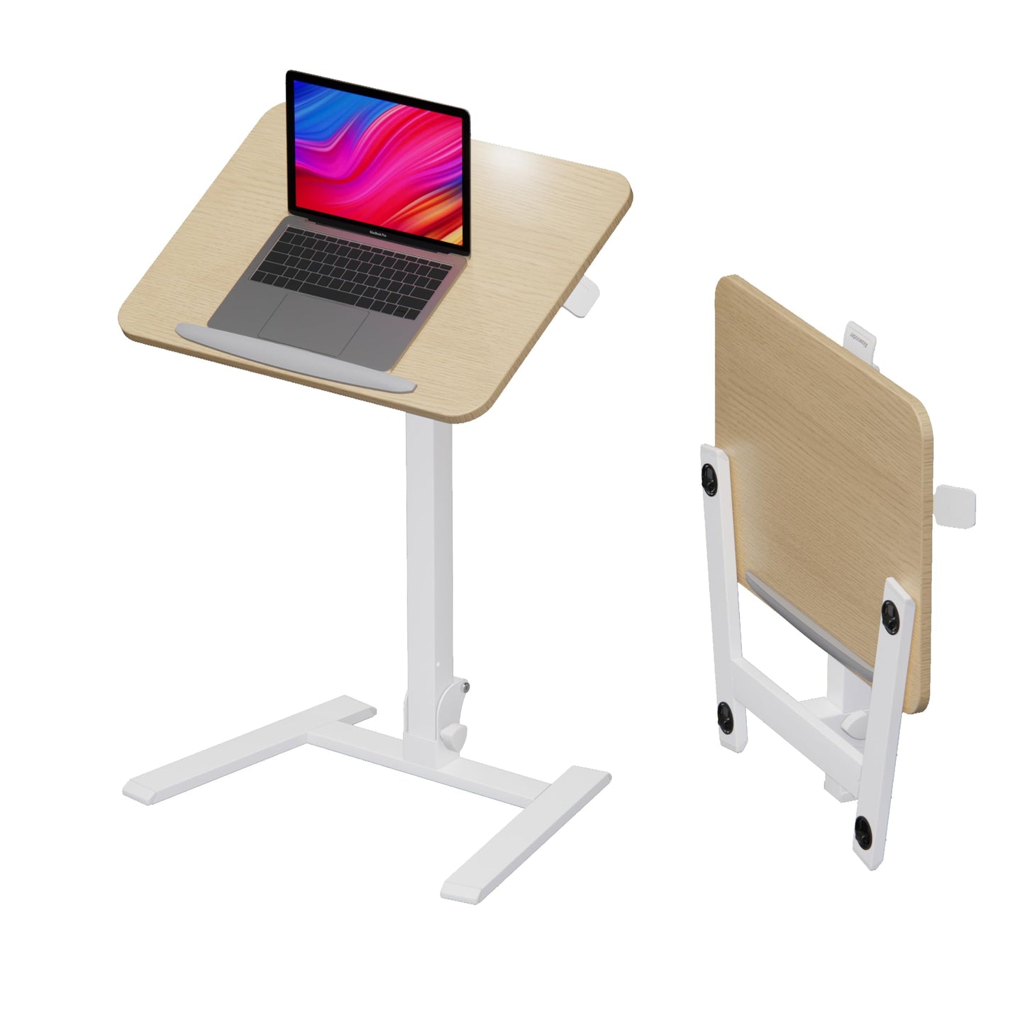alawooder 25 Inch Mobile Folding Desk - No Assembly, Pneumatic Sit-Stand, 29-42" Height Adjustable Rolling Laptop Desk with Hidden Wheels, 0-90° Tilt Top for Home Office, Craft & Study