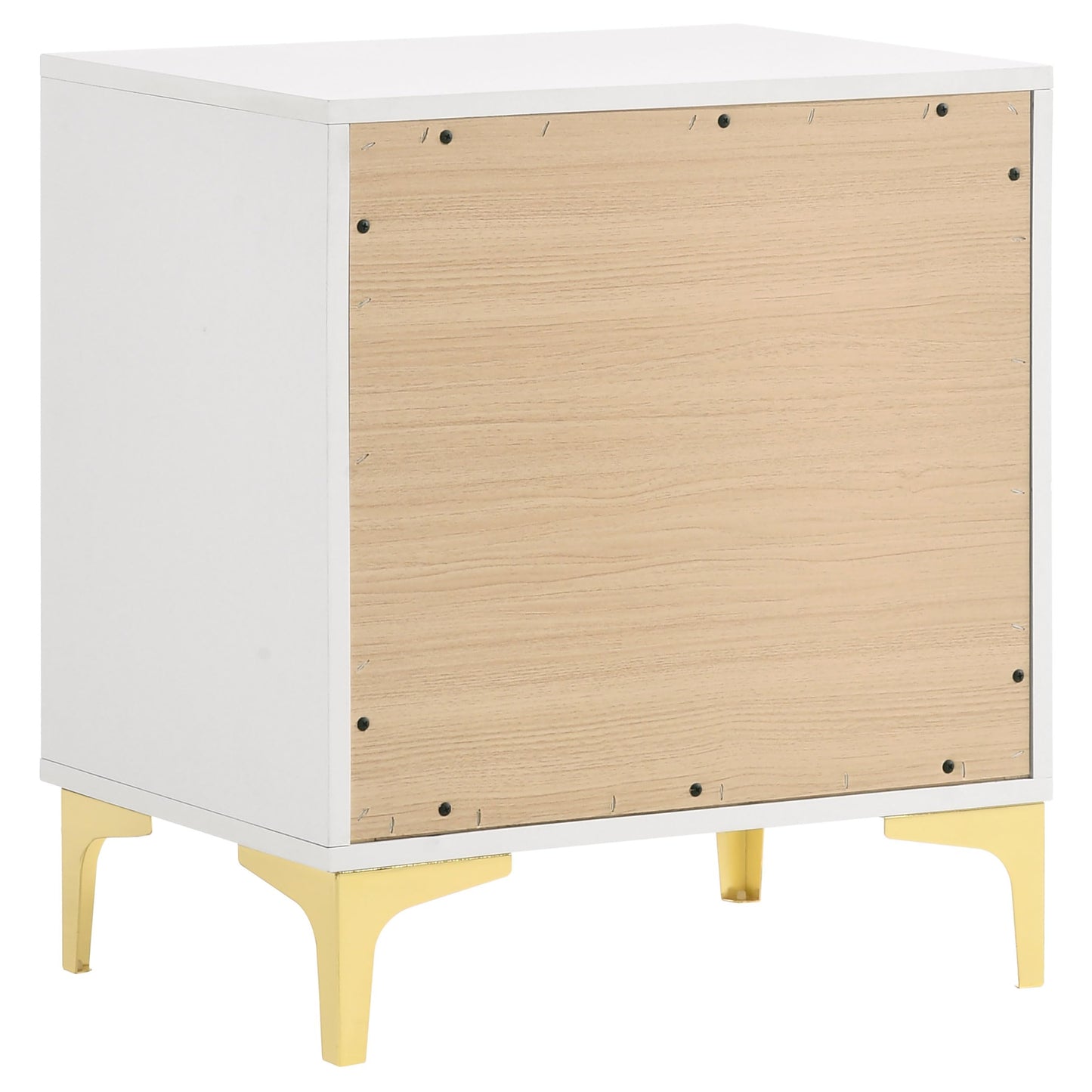 Coaster Home Furnishings Kendall 2-Drawer Contemporary Nightstand Bedroom Storage Cabinet Bedside Table Engineered Wood Eco-Friendly Laminate with Gold Metal Legs and Handles White 224402