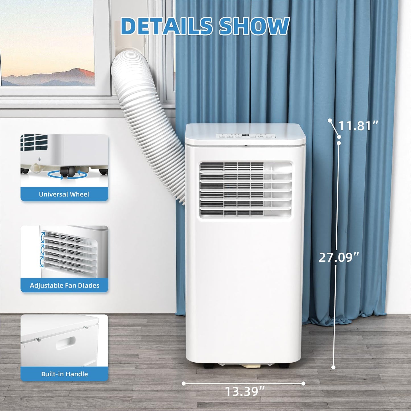 Antarctic Star 3-in-1 Portable Air Conditioners, 8000 BTU Portable AC Unit, Cools up to 350 Sq.Ft. with 24H Timer, Remote Control, Window Kit for Bedroom, Office, Dorm