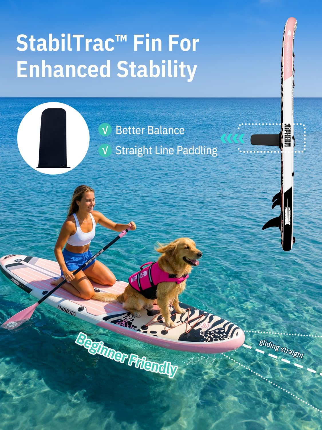Niphean Inflatable Stand Up Paddle Board with Stabiltrac Fin Design and SUP Accessories, Anti-Slip EVA Deck, 10’6’’ Inflatable Paddle Boards for Adults & Youth of All Skill Levels