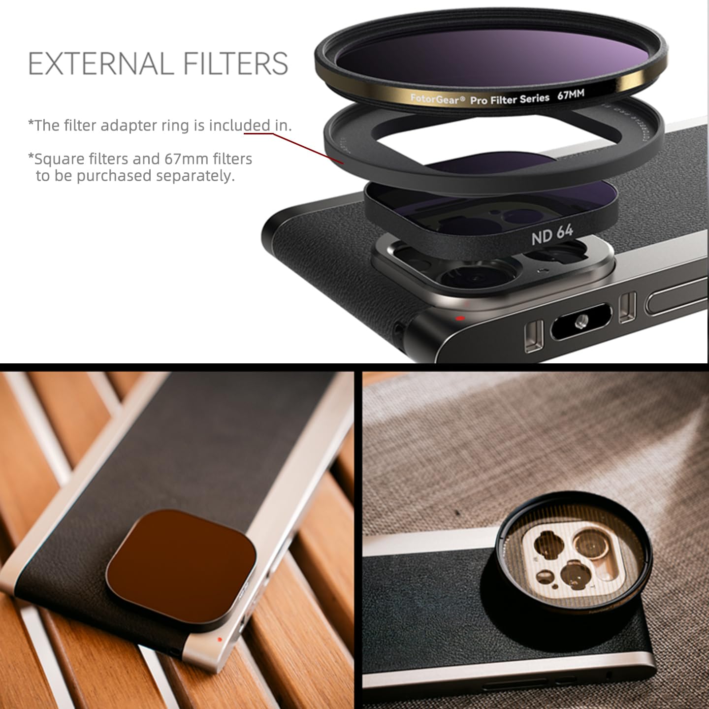 Fotorgear Retro Photography Kit for iPhone - Physical Camera Control Bar with Manual Focus, Shutter and Zoom Controls, Expandable Phone Lens and 67mm fitler Adapter (iPhone 15 Pro Max)