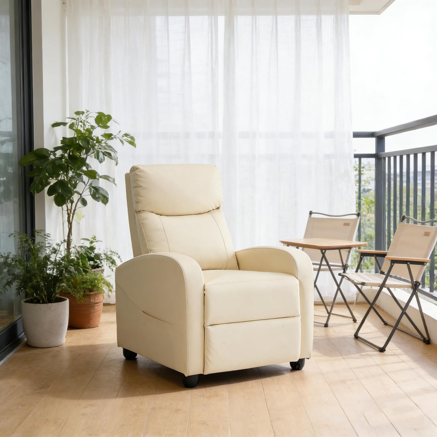 Simple Deluxe Massage Recliner Chair - Adjustable PU Leather Recliner, Luxe Reading Chair & Sofa Chair for Living Room Chairs or Bedroom Chair, Small Recliner for Home Theater, Beige