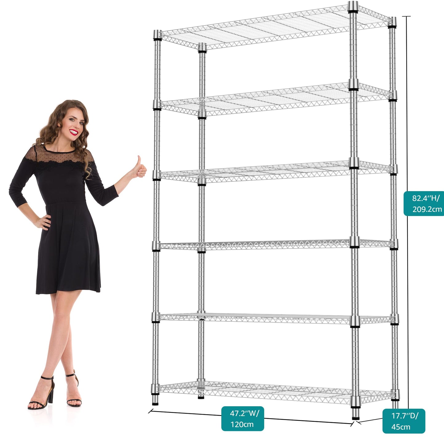 M MZG 2100LBS 47.2" W 6 Tiers Shelf Storage Shelves Metal Shelving Unit Heavy Duty Garage Shelving Adjustable Wire Shelves for Pantry,Kitchen,Garage,Basement,Chrome 17.7" D x 47.2" W x 82.4" H