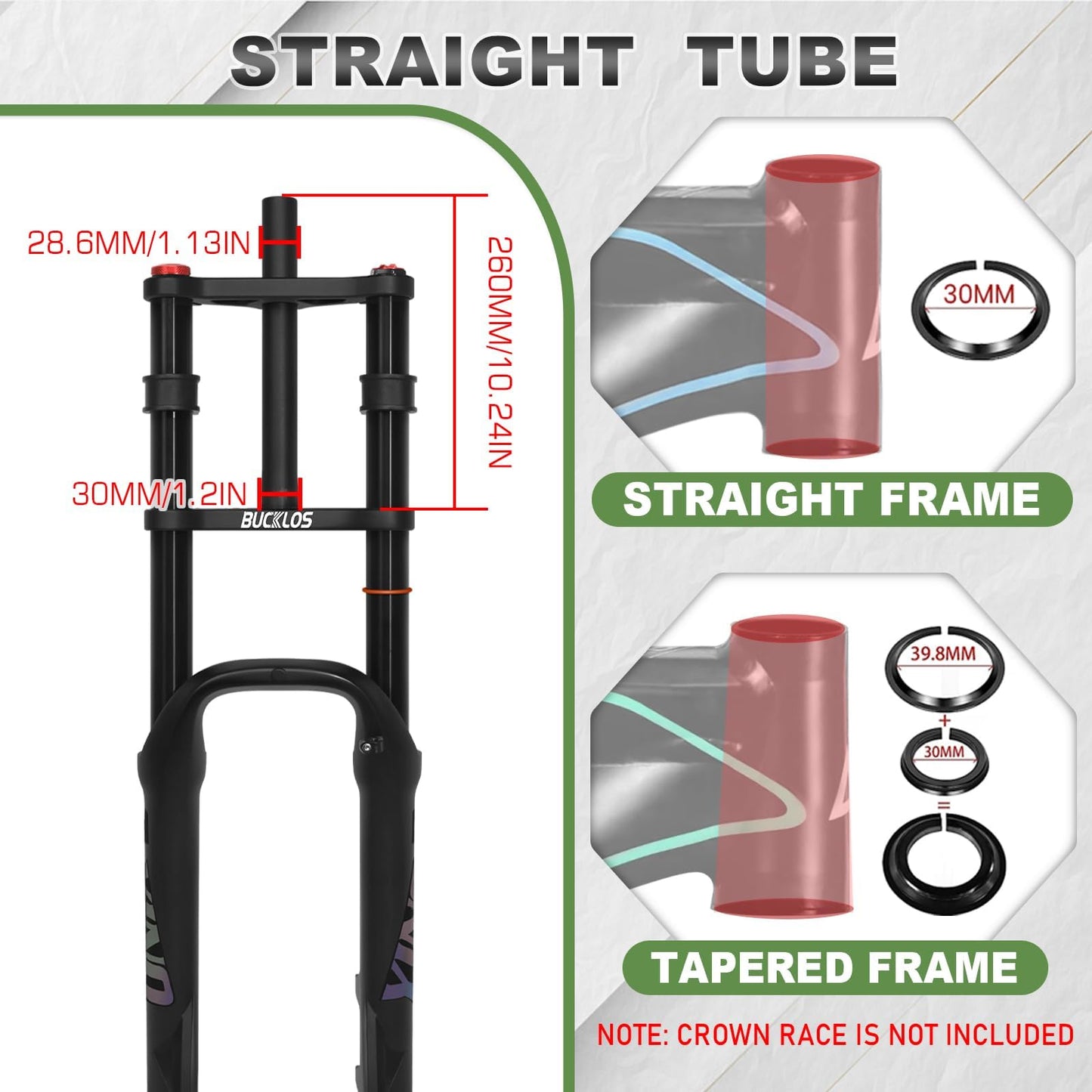BUCKLOS 20 inch 4.0 Fat Tire E-Bike Air Suspension Fork, 180mm Travel Spacing Hub 135mm Straight Tube MTB Manual Lockout 9mm QR Mountain Bike Double Shoulder Electric Bicycle Front Forks Snow Beach